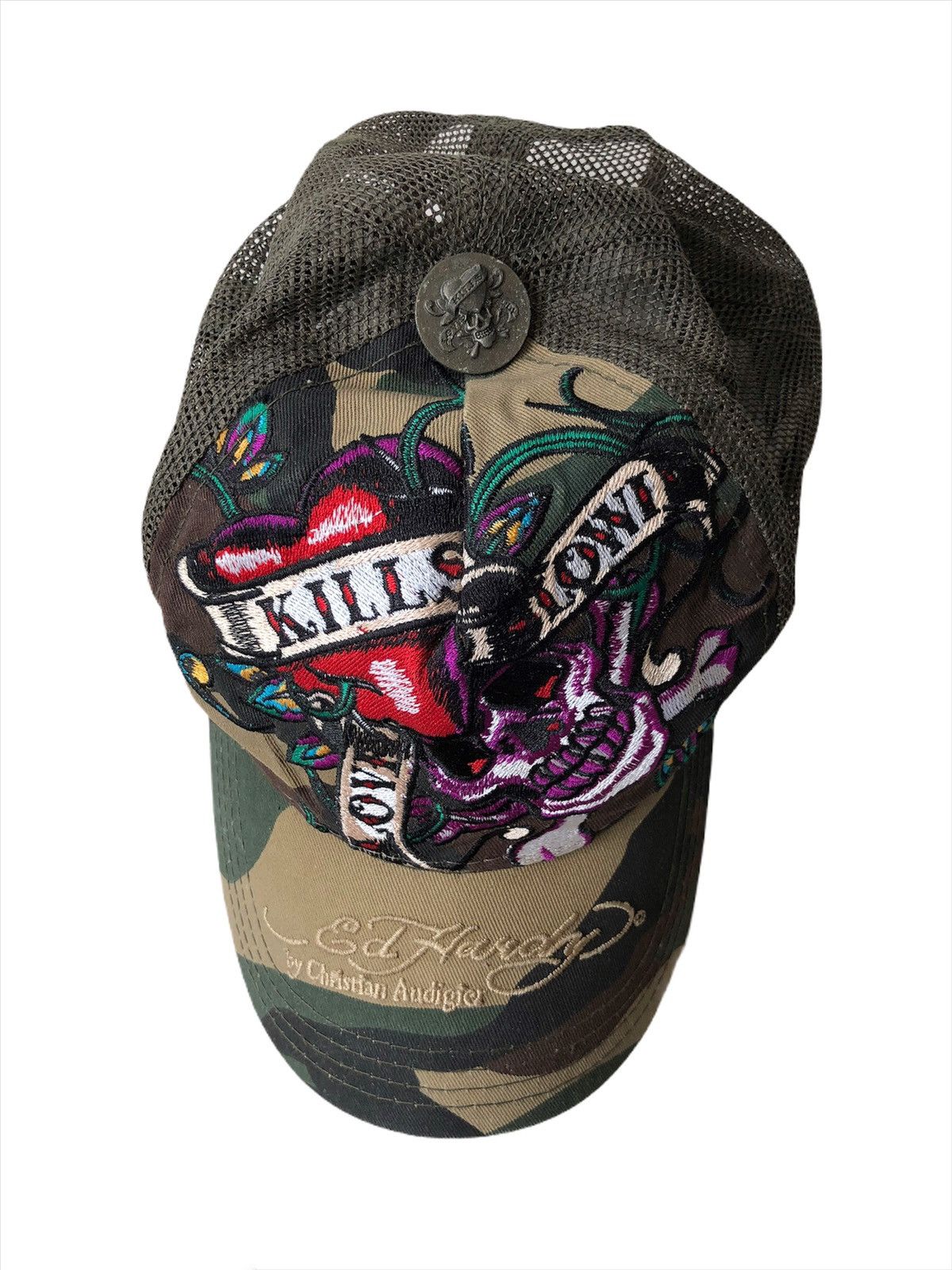 Christian Audigier RARE🔥Ed Hardy 🇺🇸 Tattoos Artist Camo Trucker Hat Size ONE SIZE - 4 Thumbnail