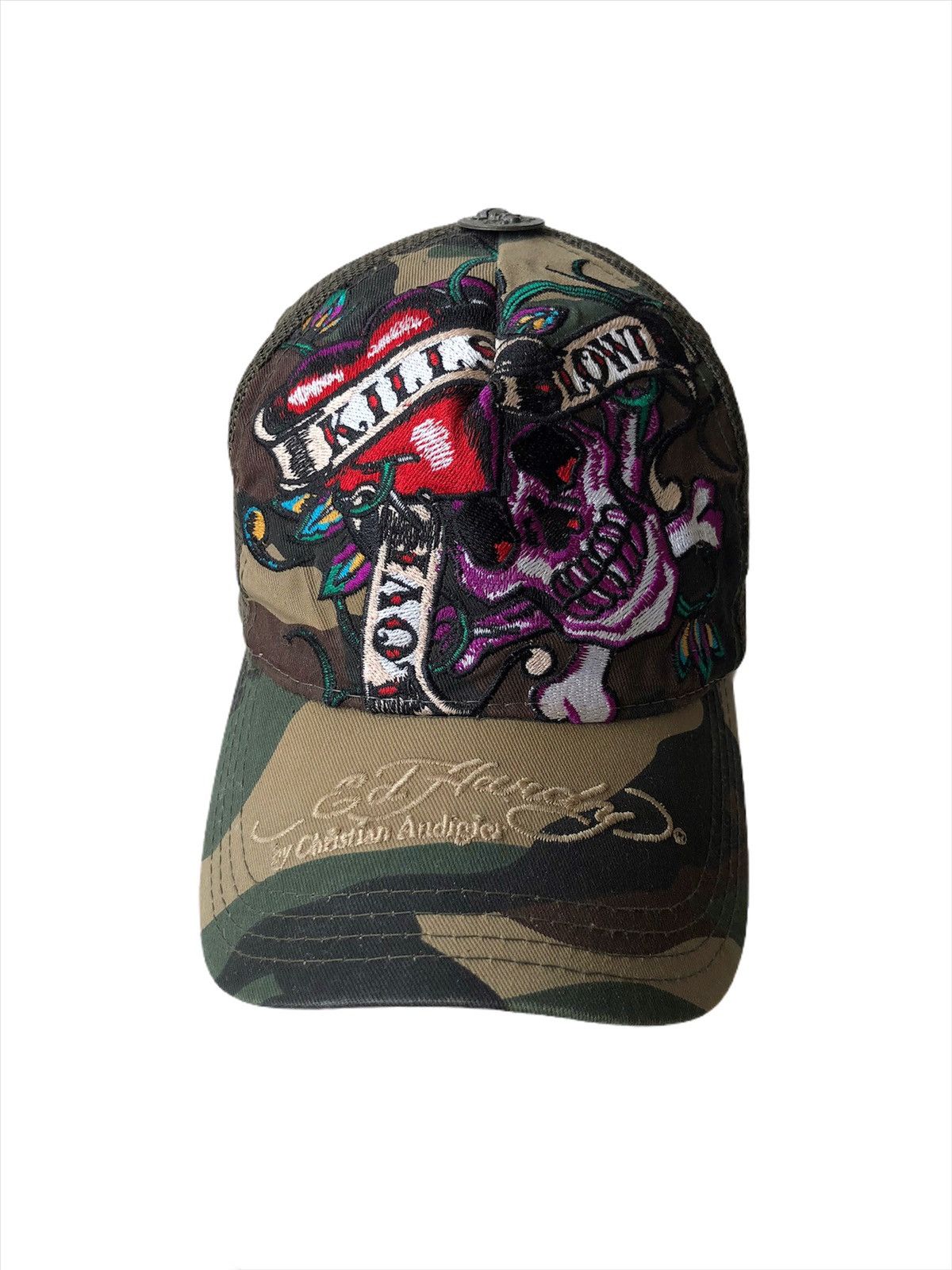 Christian Audigier RARE🔥Ed Hardy 🇺🇸 Tattoos Artist Camo Trucker Hat Size ONE SIZE - 3 Thumbnail