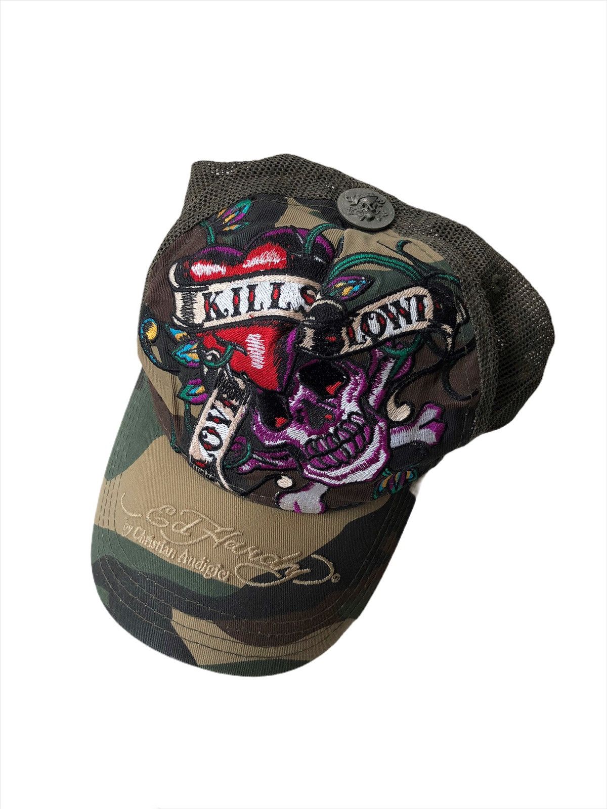 Christian Audigier RARE🔥Ed Hardy 🇺🇸 Tattoos Artist Camo Trucker Hat Size ONE SIZE - 6 Thumbnail