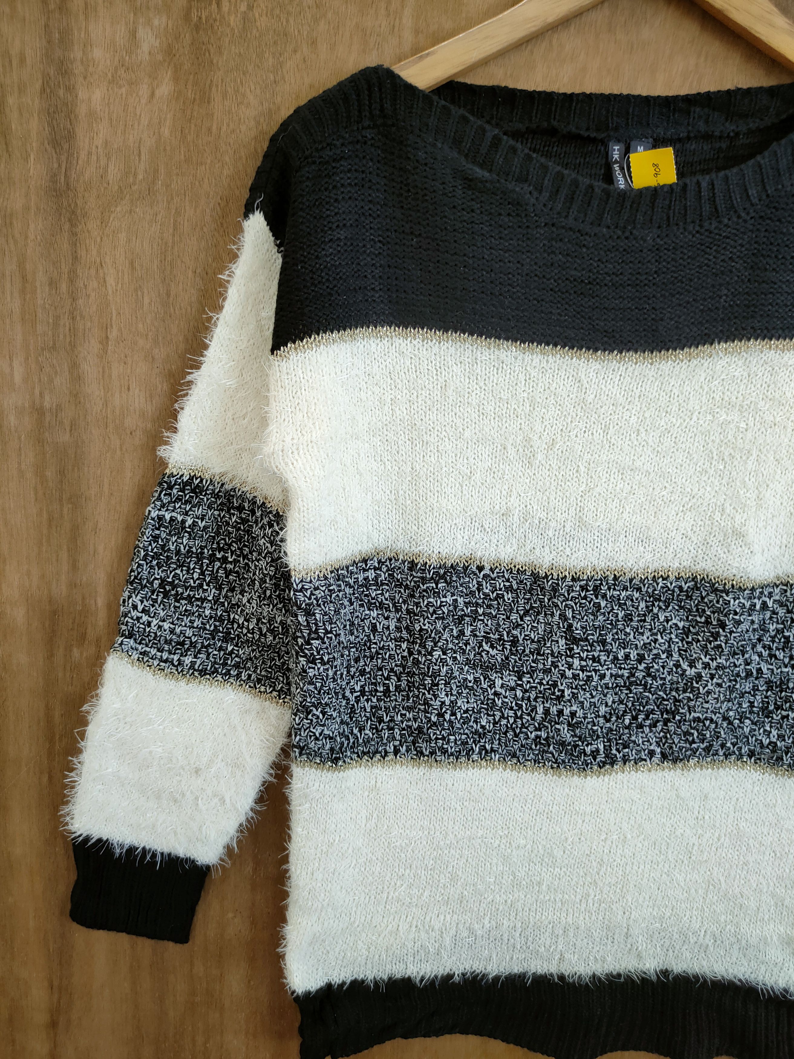 Japanese Brand D HK Works London Stripe shag shaggy mohair knitwear #46-908 Size M / US 6-8 / IT 42-44 - 2 Thumbnail
