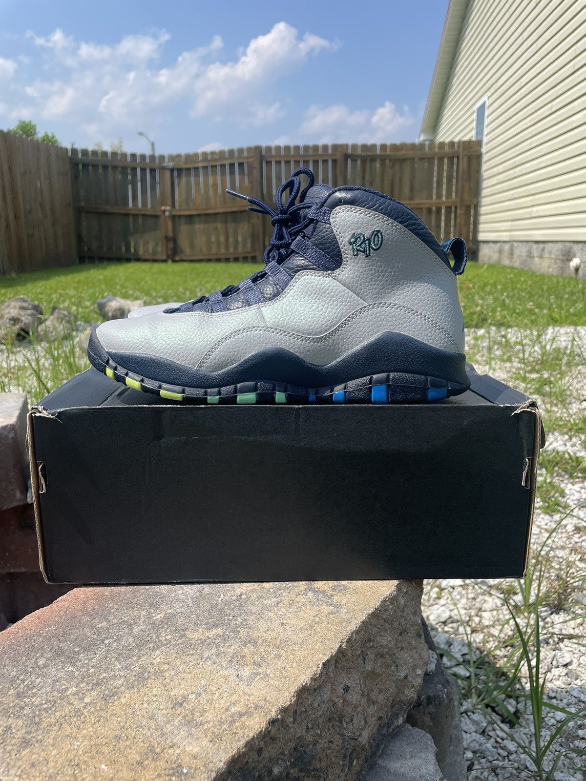 image of Air Jordan 10 Retro Rio Shoes in Grey, Men's (Size 6)