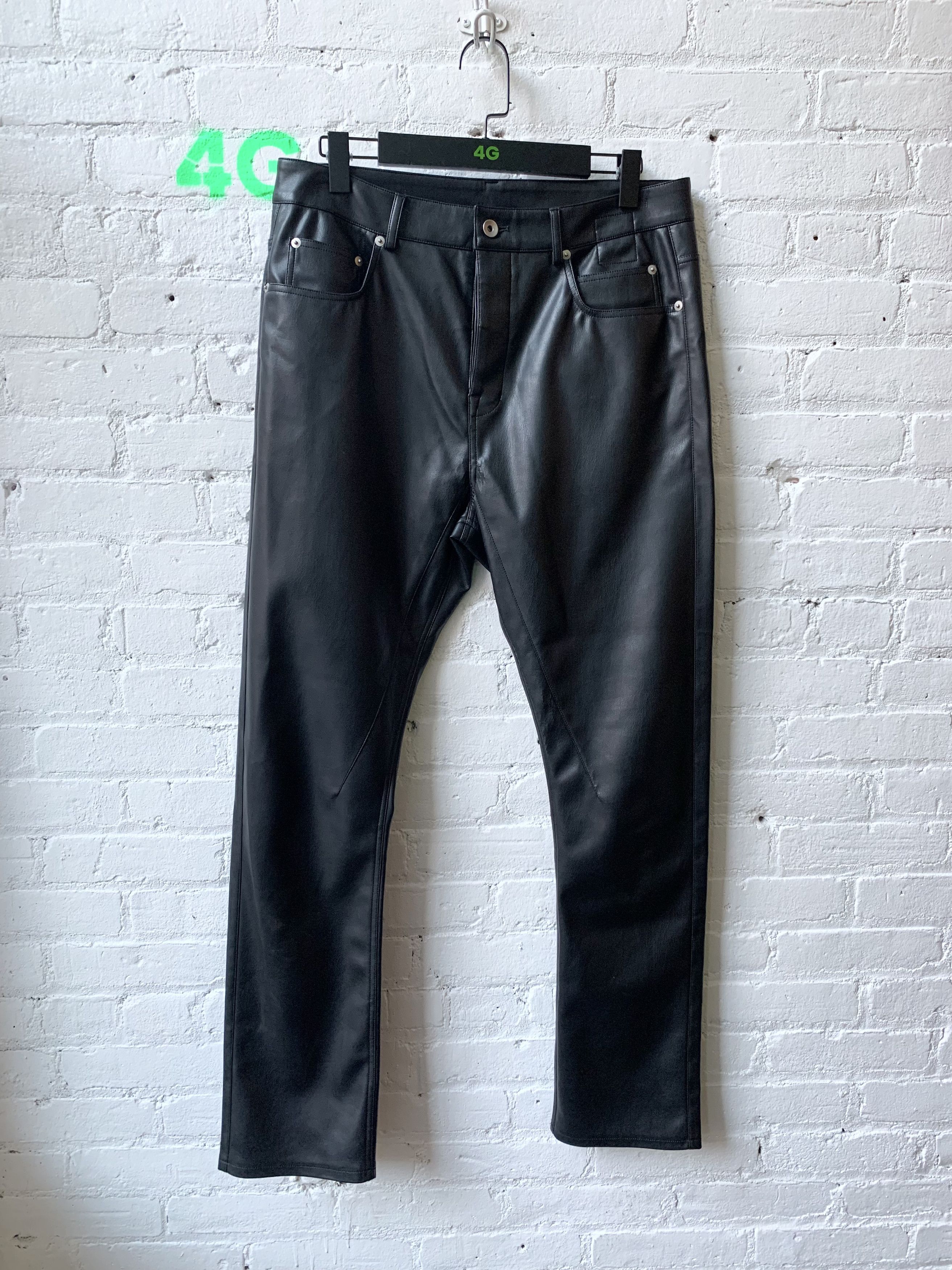 image of Rick Owens Leather Denver Cut Trousers Size 31 in Black, Men's