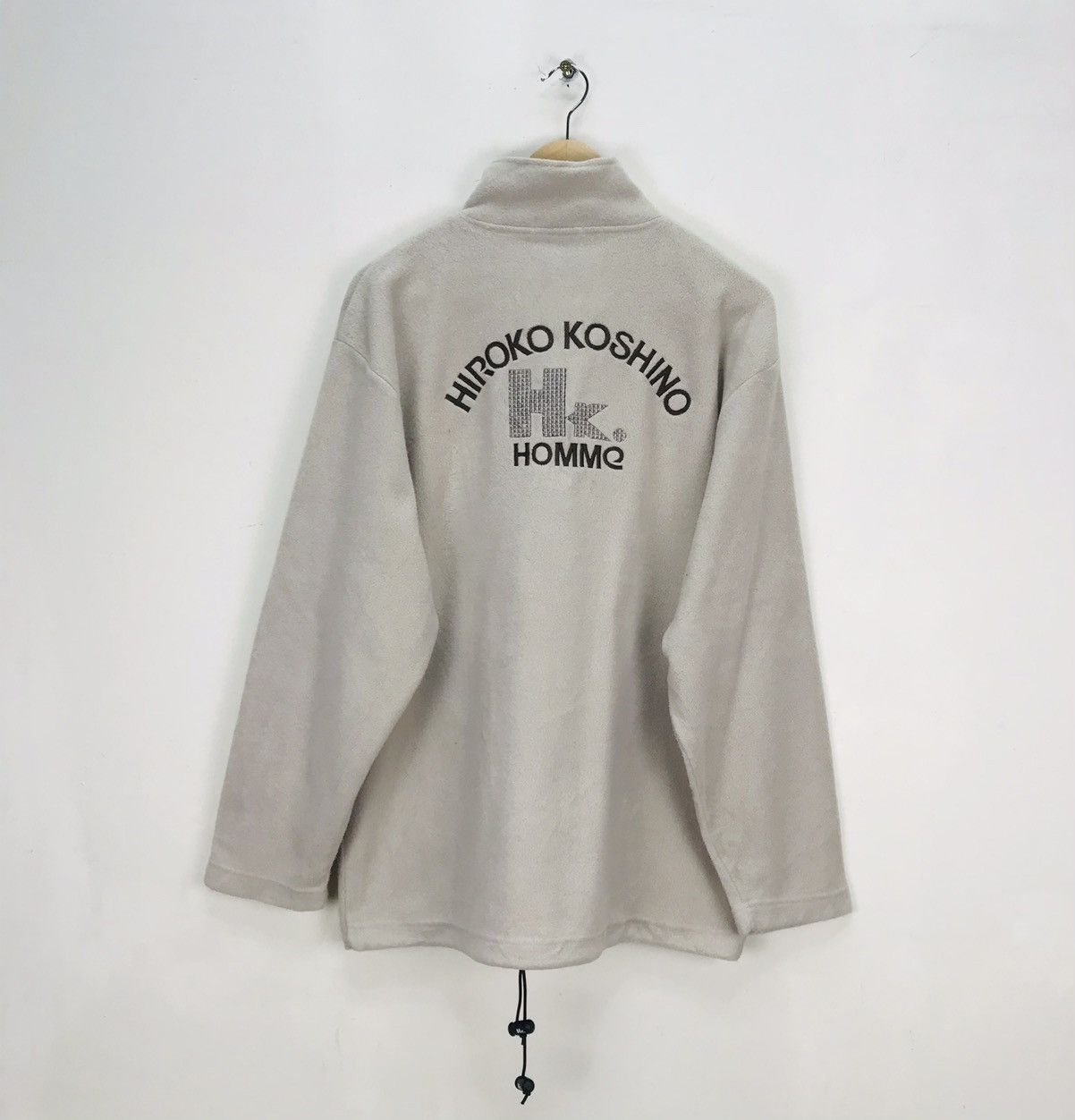 image of Hiroko Koshino Homme Hiroko K.homme Big Logo Fleece Halfzipper With Drawstring in Brown (Size Large