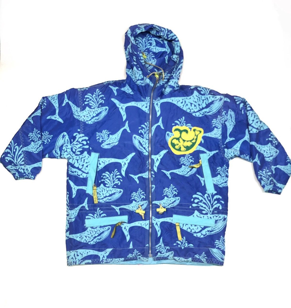 image of Vintage Palja Clair Abstract Whale Over Print Jacket in Blue, Men's (Size Large)