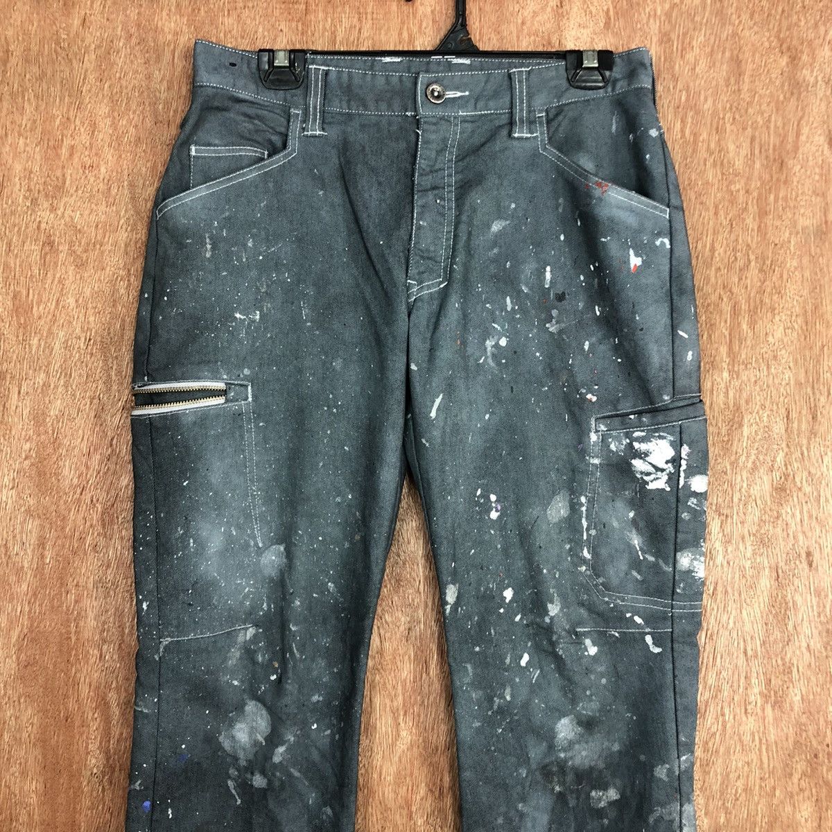 Japanese Brand DL Fine Assist Blue Faded painter thrashed Cargo Pants #c744 Size US 31 - 2 Thumbnail