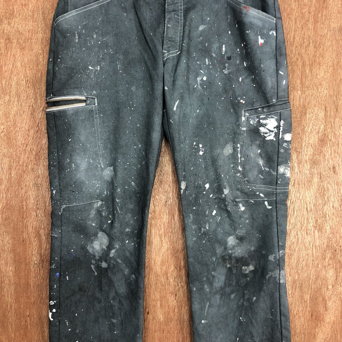 Japanese Brand DL Fine Assist Blue Faded painter thrashed Cargo Pants #c744 Size US 31 - 4 Thumbnail
