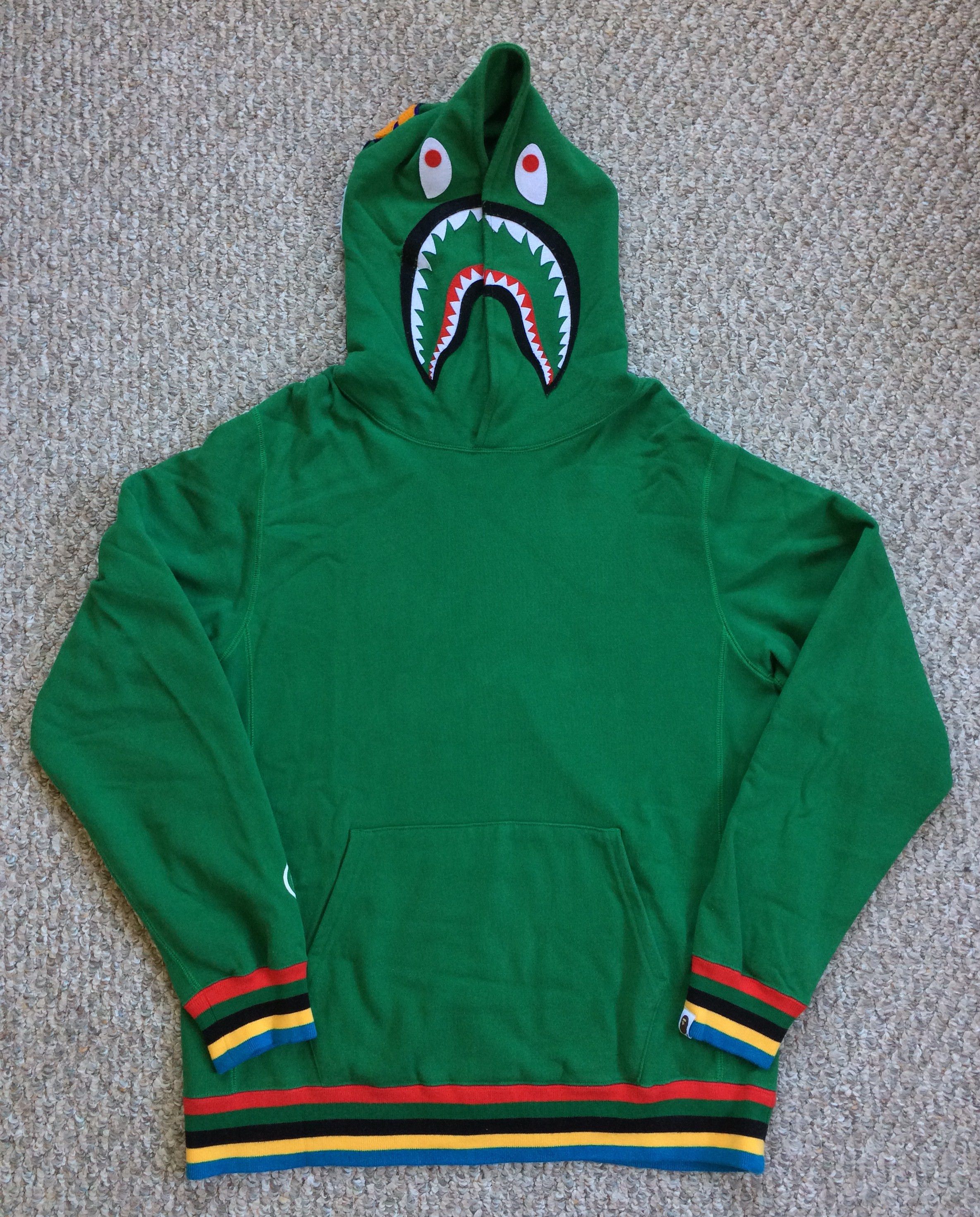 image of Bape Bathing Ape Green Pullover Shark Hoodie, Men's (Size XL)