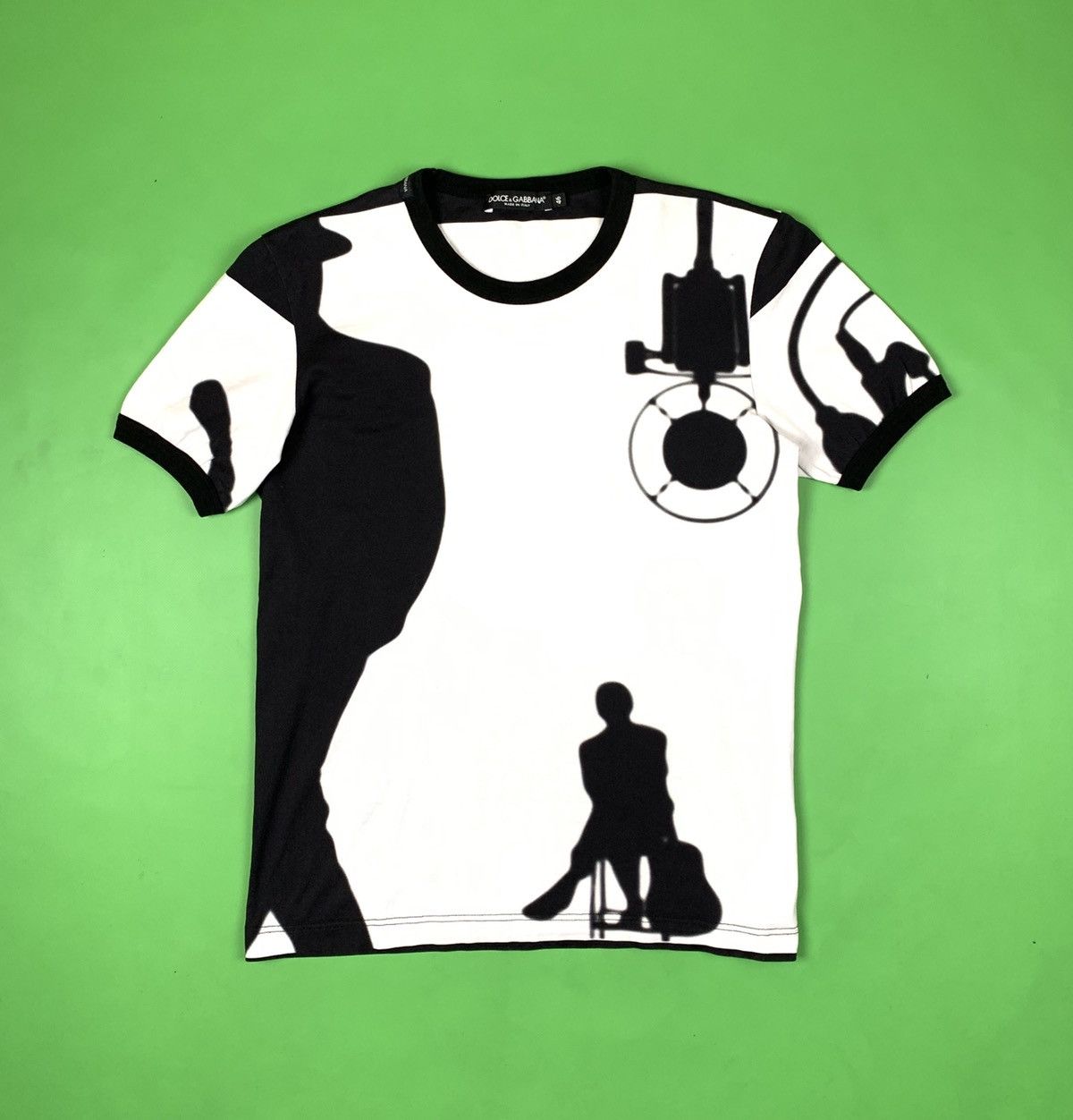 image of Dolce Gabbana “Jazz Band” Pattern Cotton T-Shirt in Black/White, Men's (Size Small)