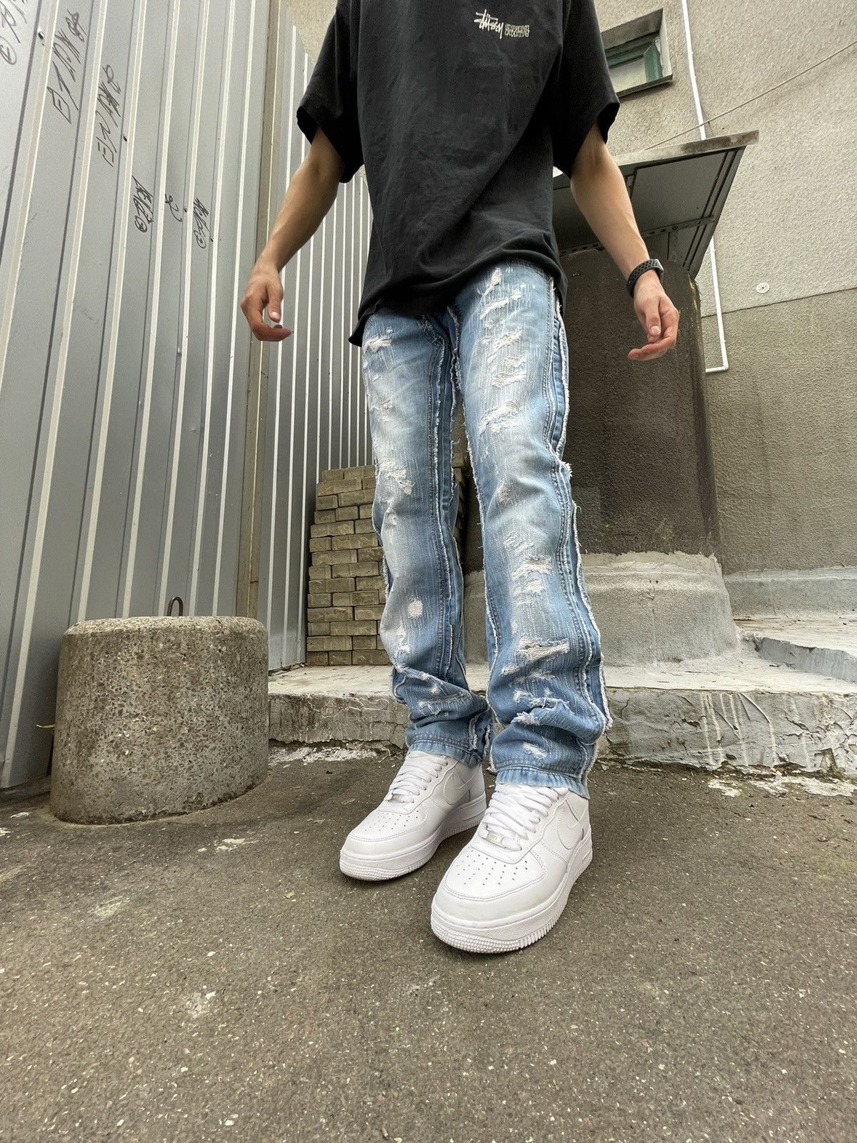 image of Distressed Denim x Vintage Cipo&baxx Blue Distressed Jeans, Men's (Size 32)