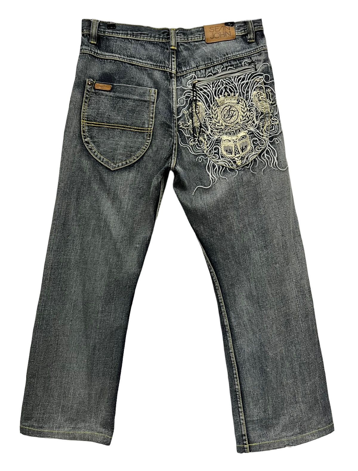Sean John 90’s SEAN JOHN Tribal Embroidered Off Black Loose Fit Denim Size US 34 / EU 50 - 2 Thumbnail