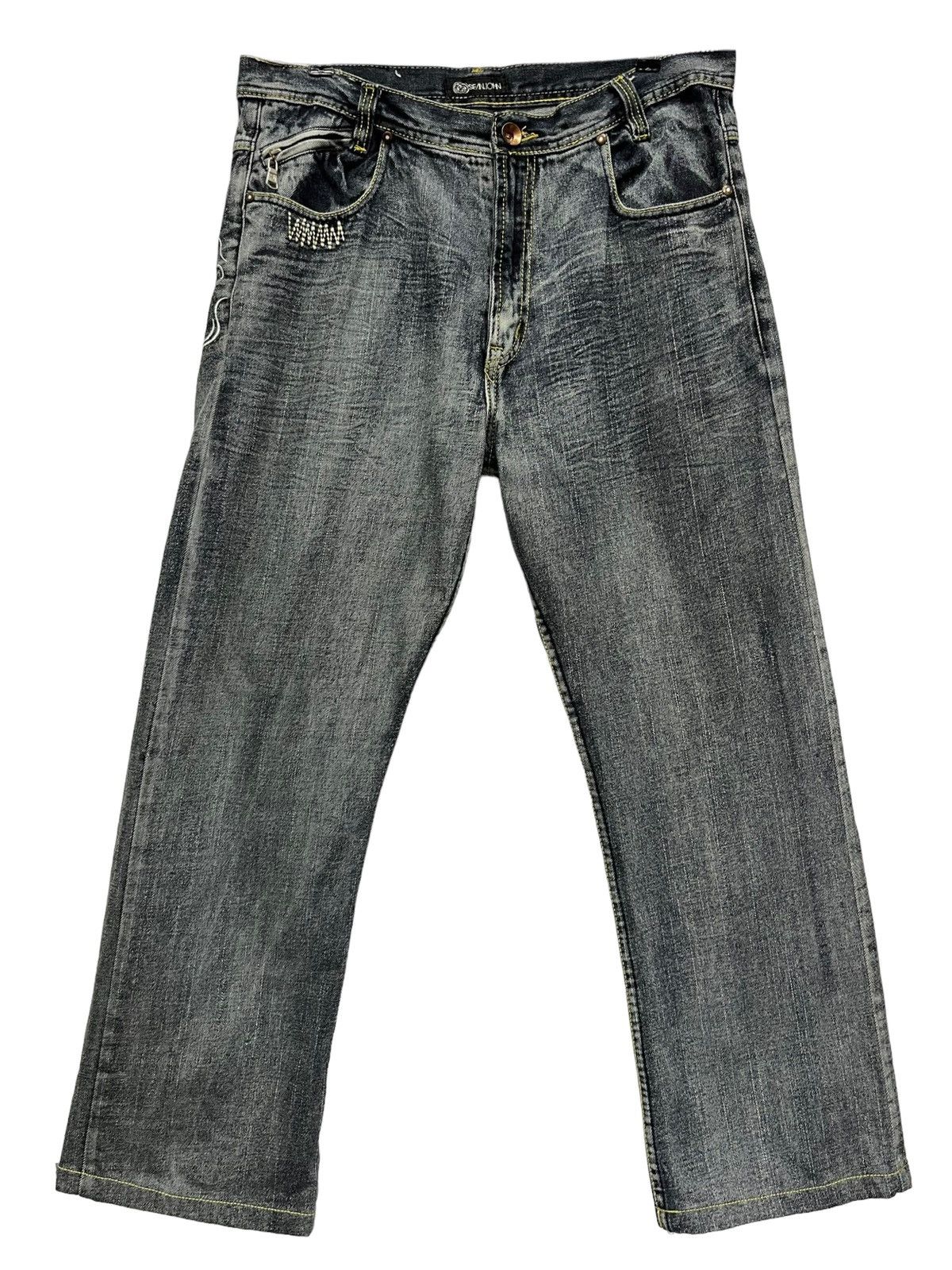 Sean John 90’s SEAN JOHN Tribal Embroidered Off Black Loose Fit Denim Size US 34 / EU 50 - 6 Thumbnail