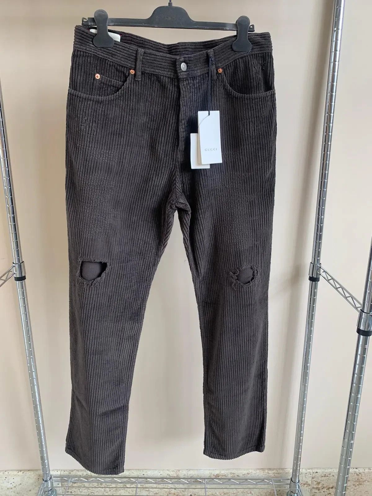 image of Gucci Washed Velvet Corduroy Pants in Brown, Men's (Size 36)