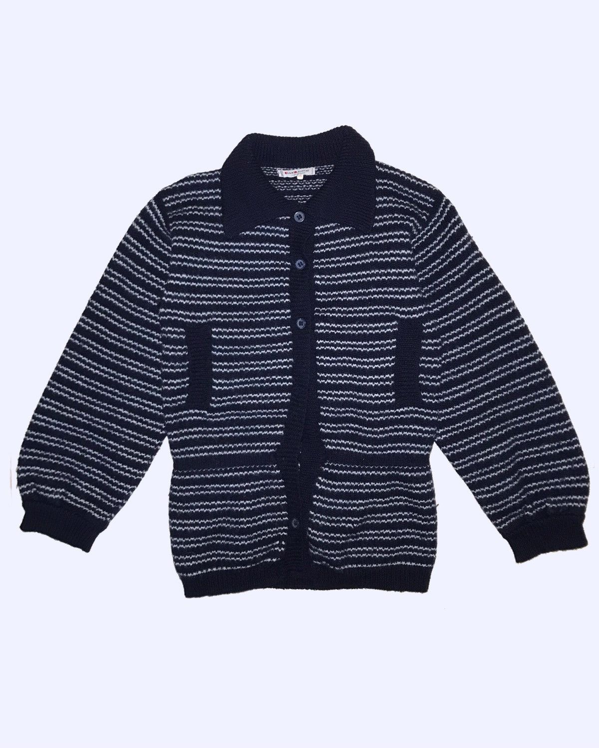 image of Saint Laurent Paris x YVES Saint Laurent Rive Gauche Wool Blue Striped Long Sweater, Women's (Size 