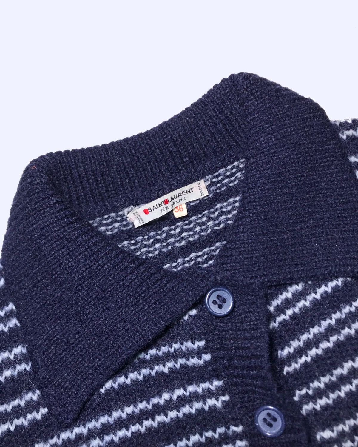 Saint Laurent Paris × Yves Saint Laurent Saint Laurent Rive Gauche Wool Blue Striped Long Sweater Size XS / US 0-2 / IT 36-38 - 2 Thumbnail