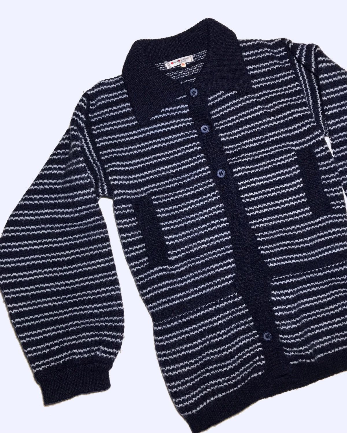 Saint Laurent Paris × Yves Saint Laurent Saint Laurent Rive Gauche Wool Blue Striped Long Sweater Size XS / US 0-2 / IT 36-38 - 5 Thumbnail