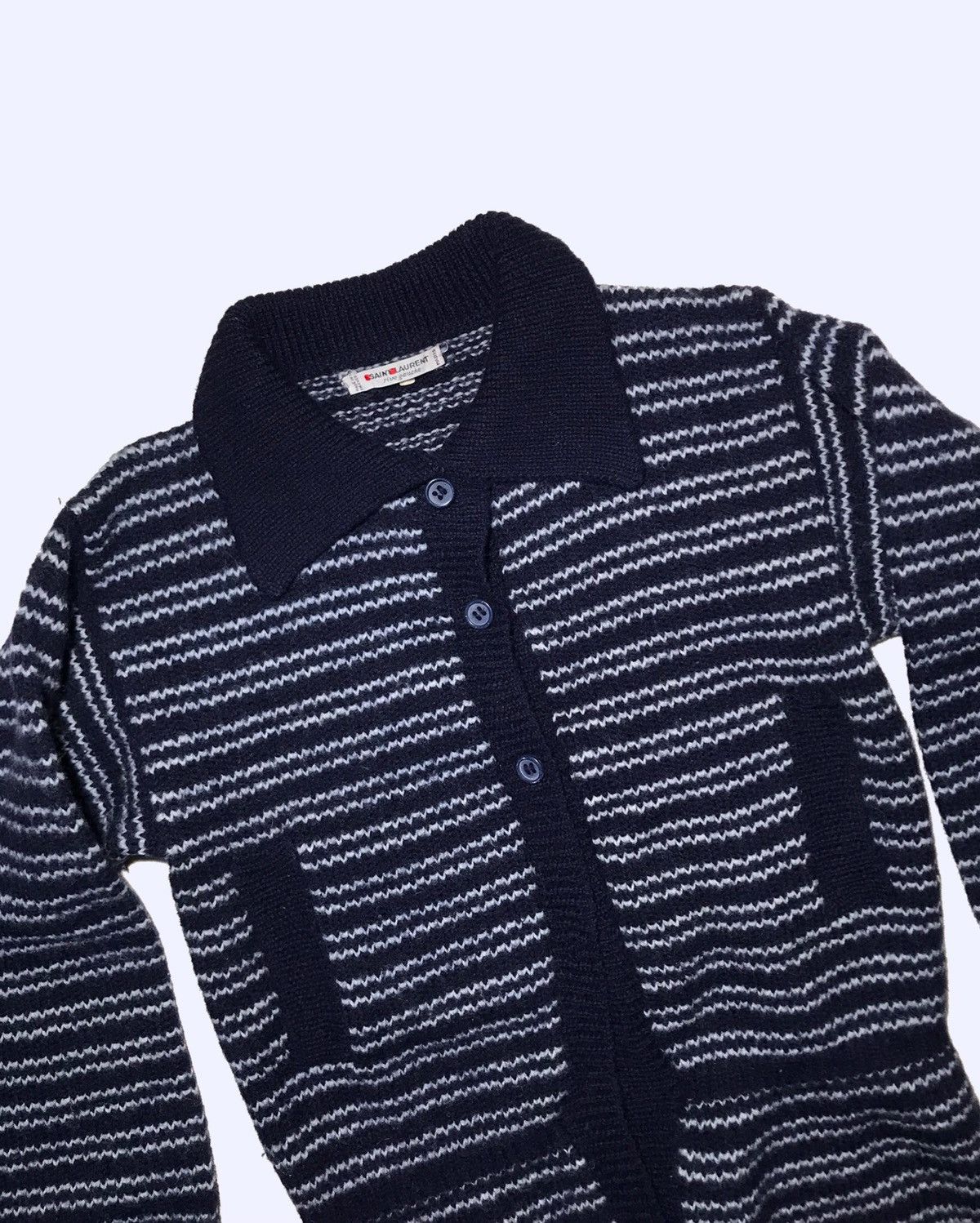 Saint Laurent Paris × Yves Saint Laurent Saint Laurent Rive Gauche Wool Blue Striped Long Sweater Size XS / US 0-2 / IT 36-38 - 3 Thumbnail