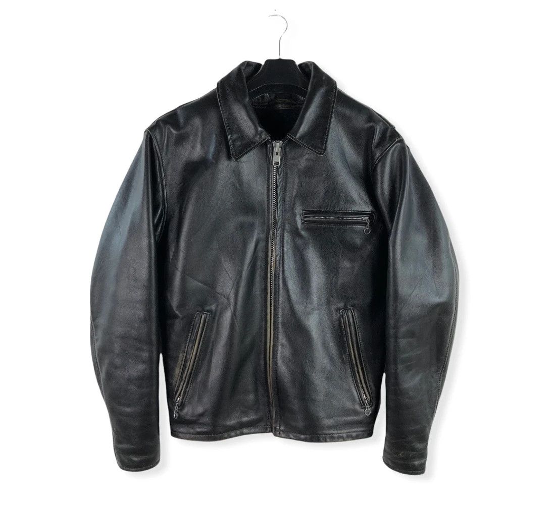 image of Schott vintage Waxed Natural Pebbled Cowhide Leather Jacket in Black, Men's (Size Medium)