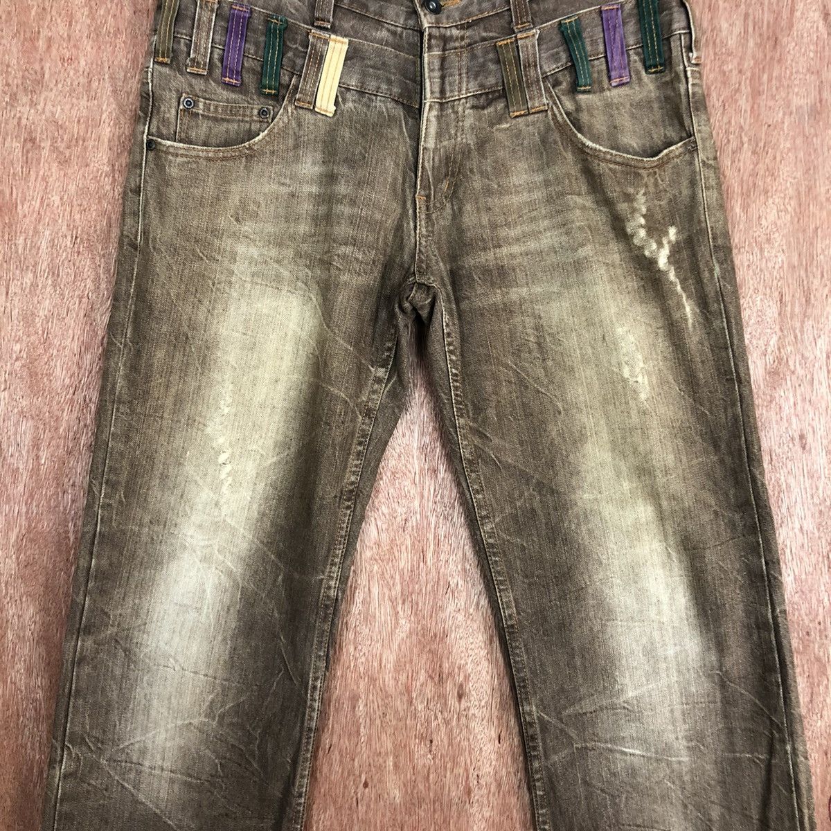 Japanese Brand Nylaus Clothing double waist faded denim #c740DL Size US 32 / EU 48 - 4 Thumbnail
