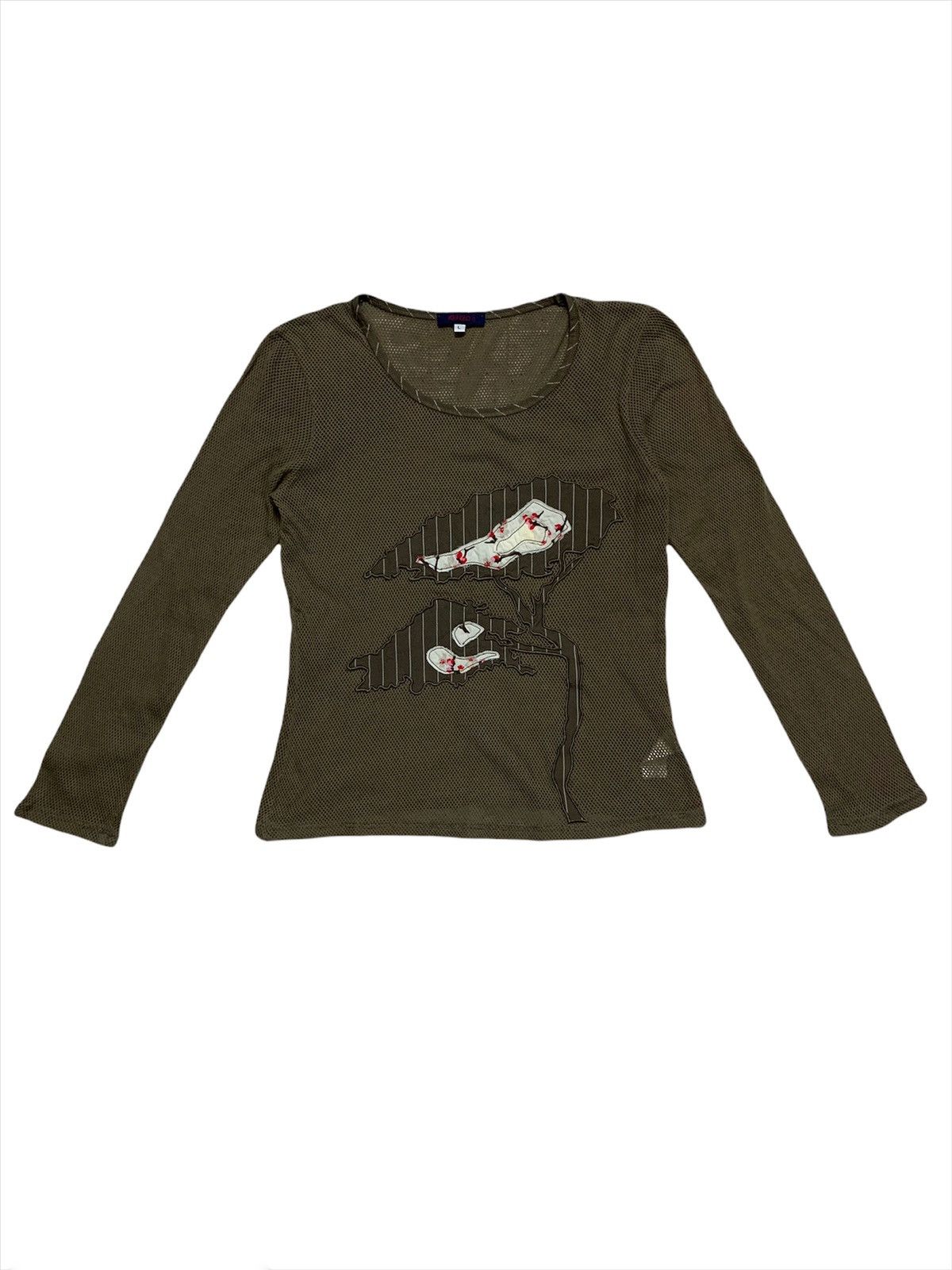 image of Kenzo Jeans Longsleeve Mesh Top (Women) in Brown, Women's (Size Large)