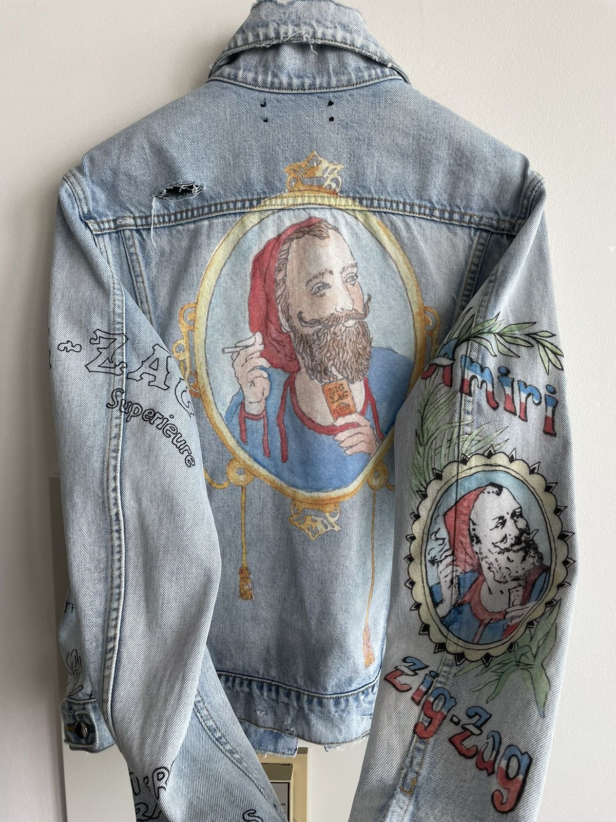 Amiri $1,900 Value Runway Limited Zig Zag Denim Trucker Jacket Size US L / EU 52-54 / 3 - 2 Thumbnail