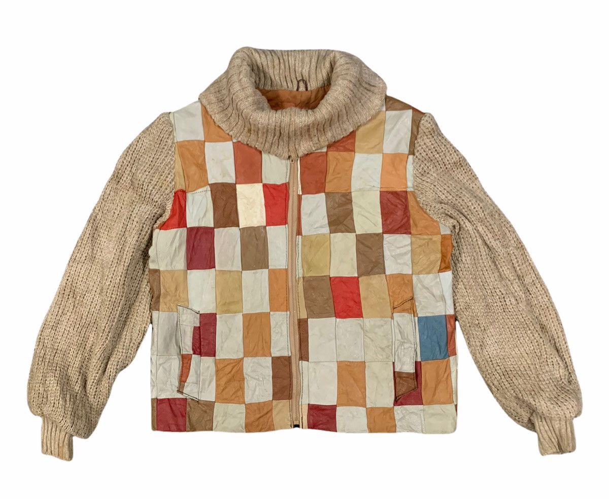image of Vintage Multicolor Leather Hybrid Sleeve Knit Jacket, Men's (Size Medium)