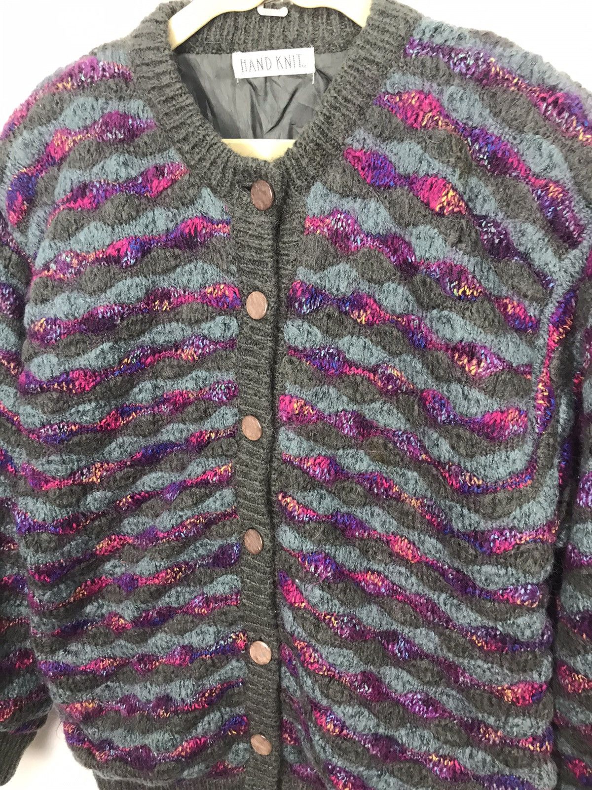 Japanese Brand Wool knit button up ladies sweater by hand knit Size ONE SIZE - 3 Thumbnail