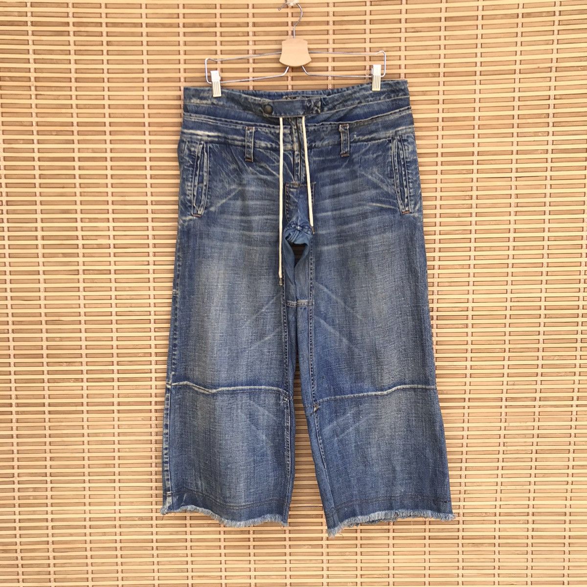 image of Andrew Mackenzie Distressed Denim Double Waist Drawstring in Blue, Men's (Size 35)