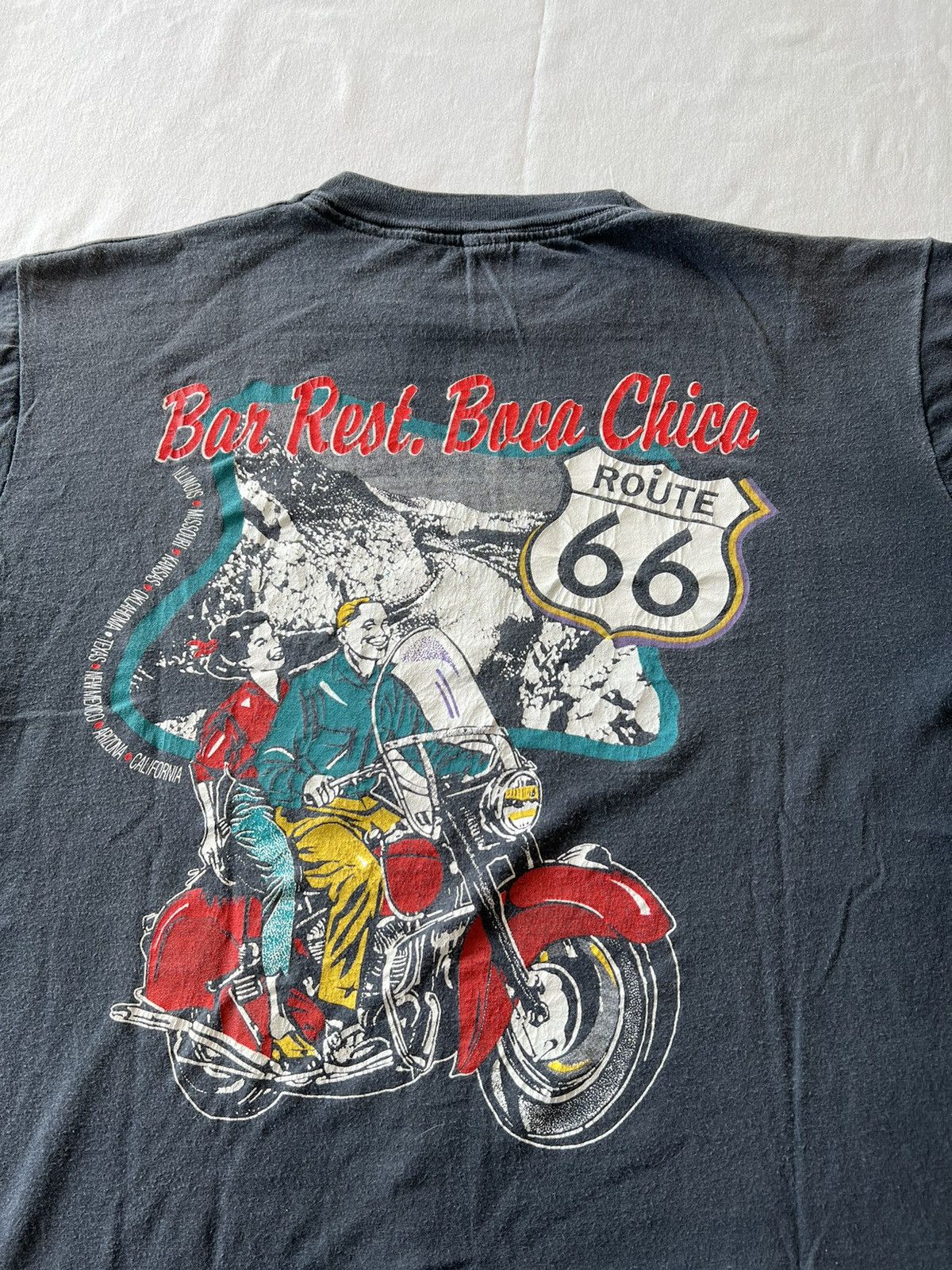 Band Tees Vintage 90s Route 66 Bar Rest Boca Chica Faded Black Tee Size US L / EU 52-54 / 3 - 12 Thumbnail