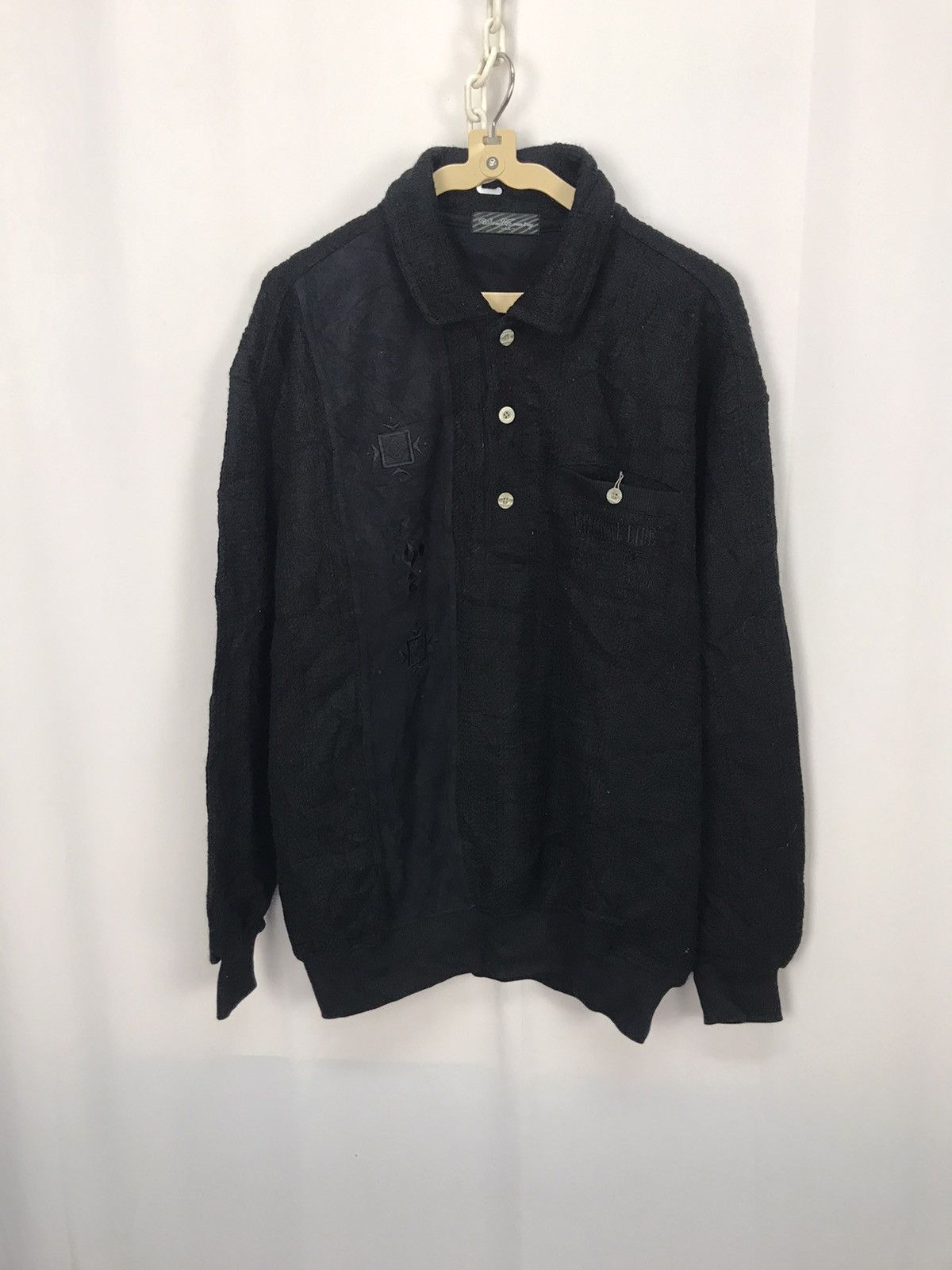 Japanese Brand × Vintage Knit sweatshirt half button single pocket by wood country Size US L / EU 52-54 / 3 - 6 Thumbnail