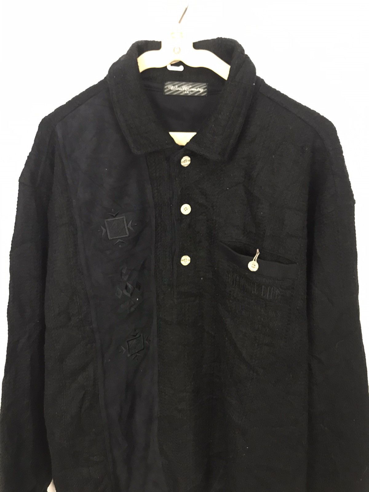 Japanese Brand × Vintage Knit sweatshirt half button single pocket by wood country Size US L / EU 52-54 / 3 - 4 Thumbnail