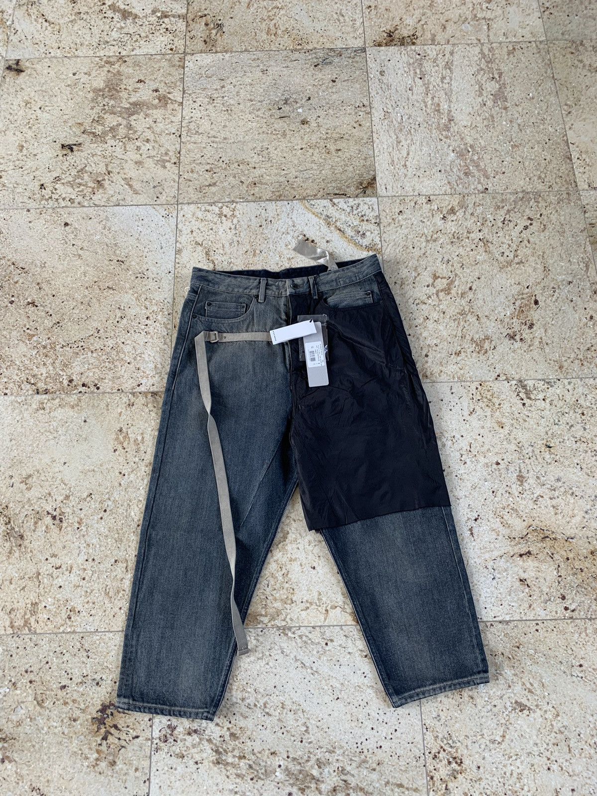 image of Rick Owens Drkshdw Combo Collapse Cut Denim In Hustler Black, Men's (Size 31)