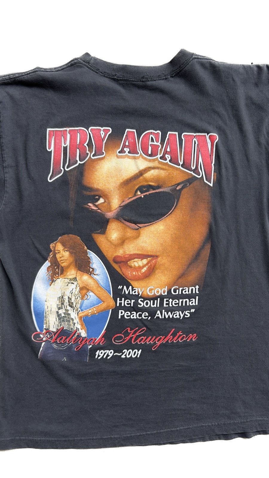 AALIYAH Aaliyah Rap T-shirt Rap T Men's XL size unclear black type Vintage Second Hand
