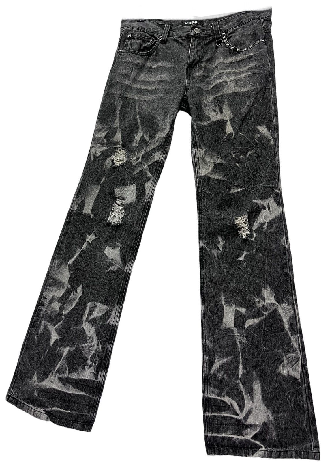 LOWBOX 🔥FYE🔥LOWBOX Distressed Fragment Black Acid Wash Punk Flare Size US 32 / EU 48 - 2 Thumbnail