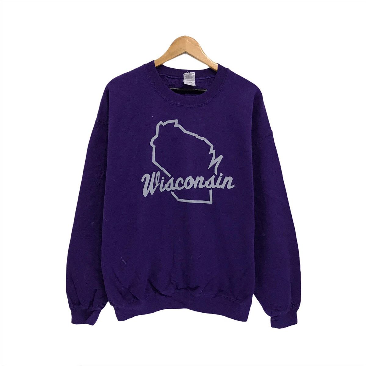 Gildan × Vintage Vintage Wisconsin Sweatshirt Big Logo Wisconsin Size US L / EU 52-54 / 3 - 1 Thumbnail