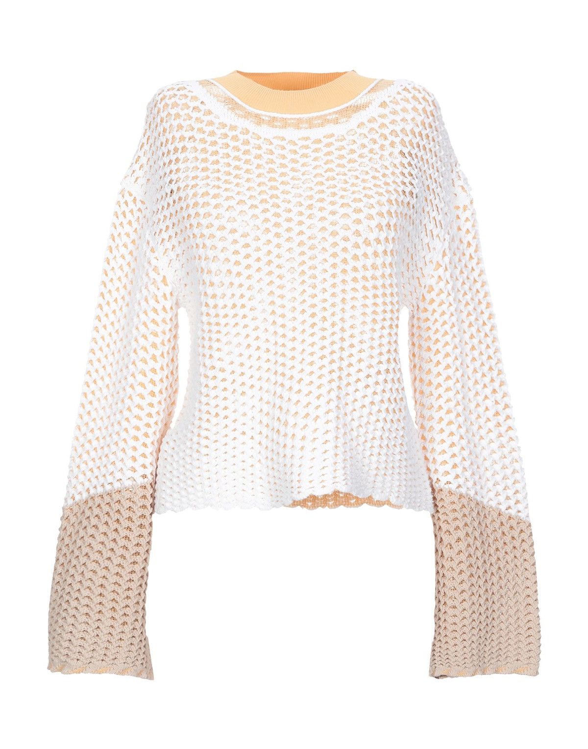 Chloe Cropped Bell Sleeve Knit Sweater White Sand Beige