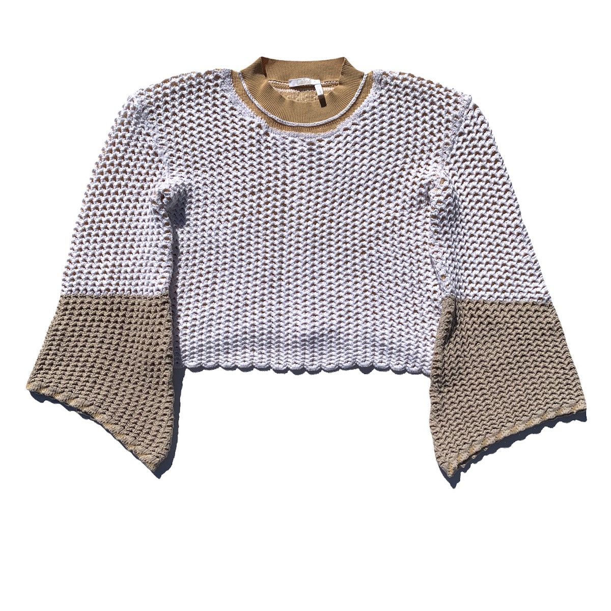 Chloe Chloe Cropped Bell Sleeve Knit Sweater White Sand Beige Size L / US 10 / IT 46 - 2 Thumbnail