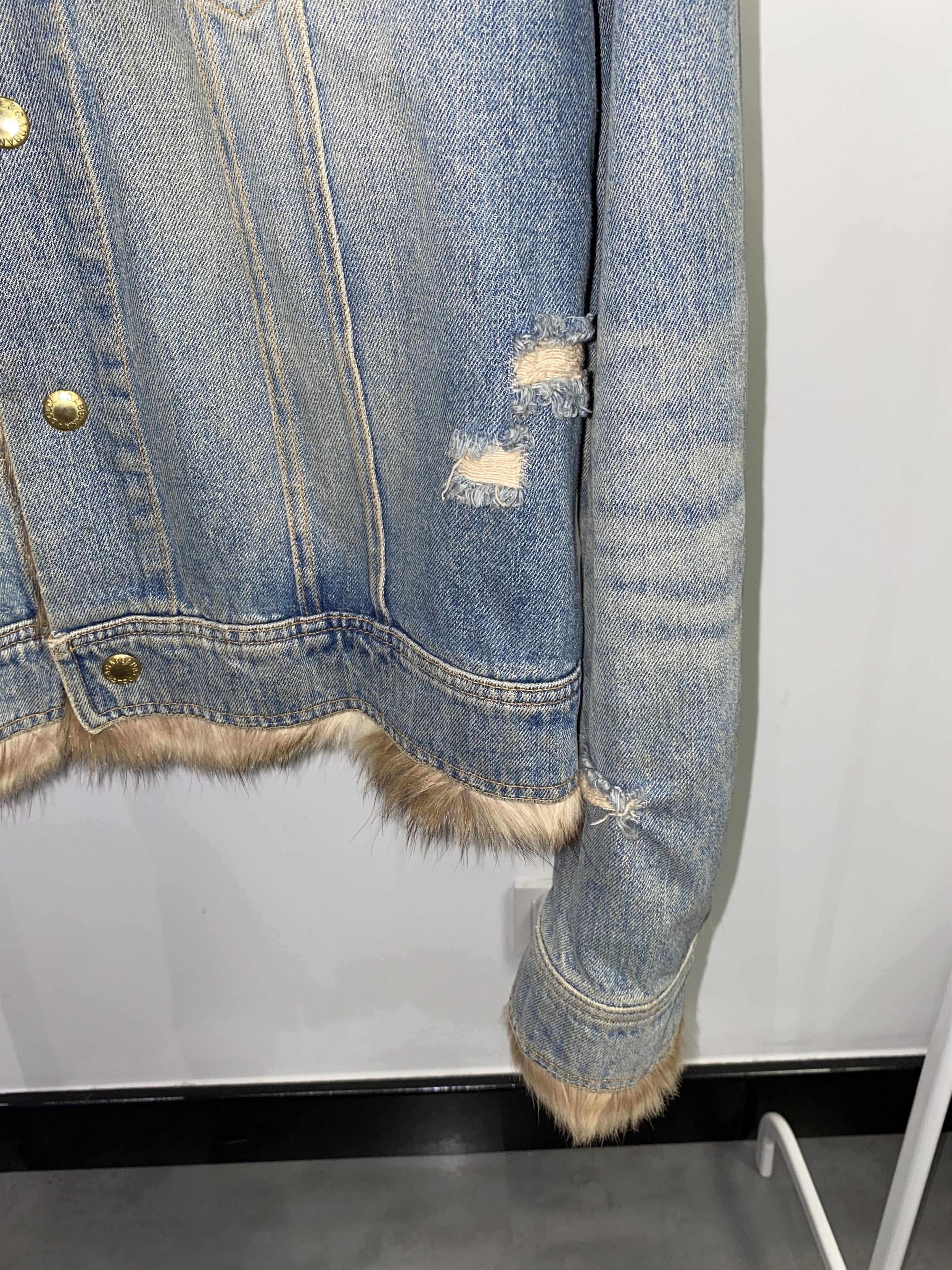 Dolce & Gabbana Dolce & Gabbana Distressed Viscacha Fur Denim Jacket Size US L / EU 52-54 / 3 - 3 Thumbnail