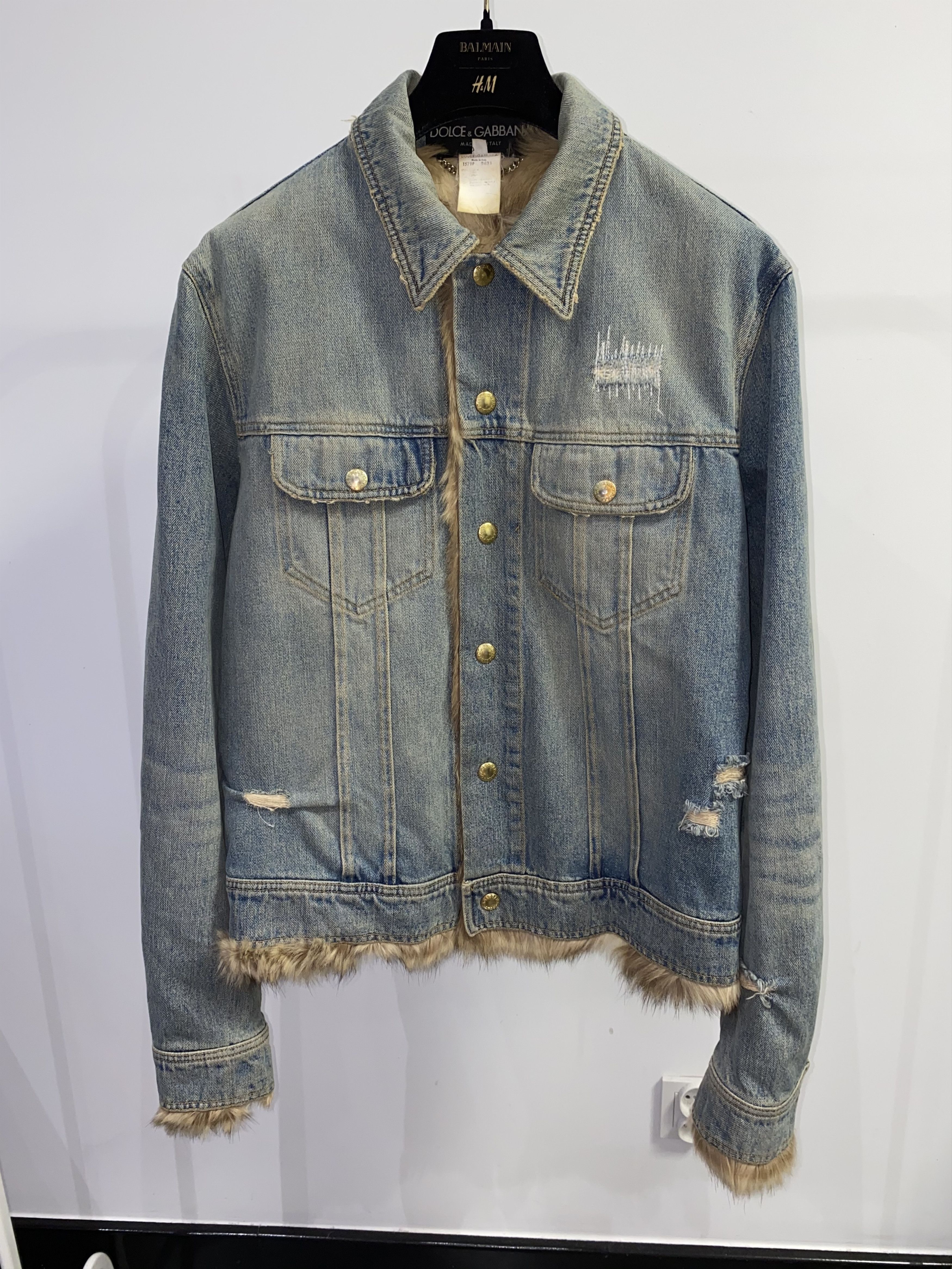 Dolce & Gabbana Dolce & Gabbana Distressed Viscacha Fur Denim Jacket Size US L / EU 52-54 / 3 - 1 Thumbnail
