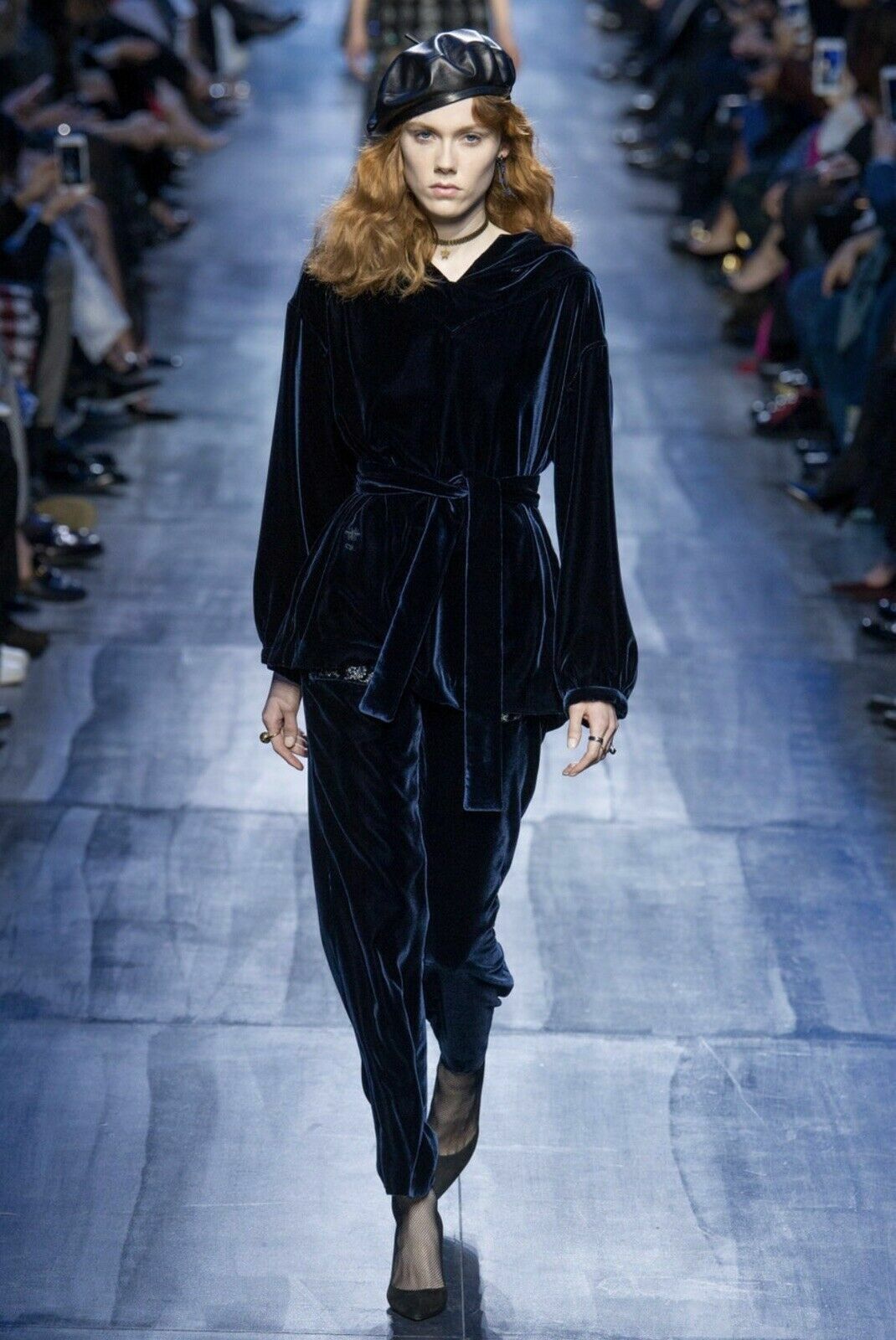 Dior Runway FW17 Navy Velvet Embroidered Cropped Pants 34