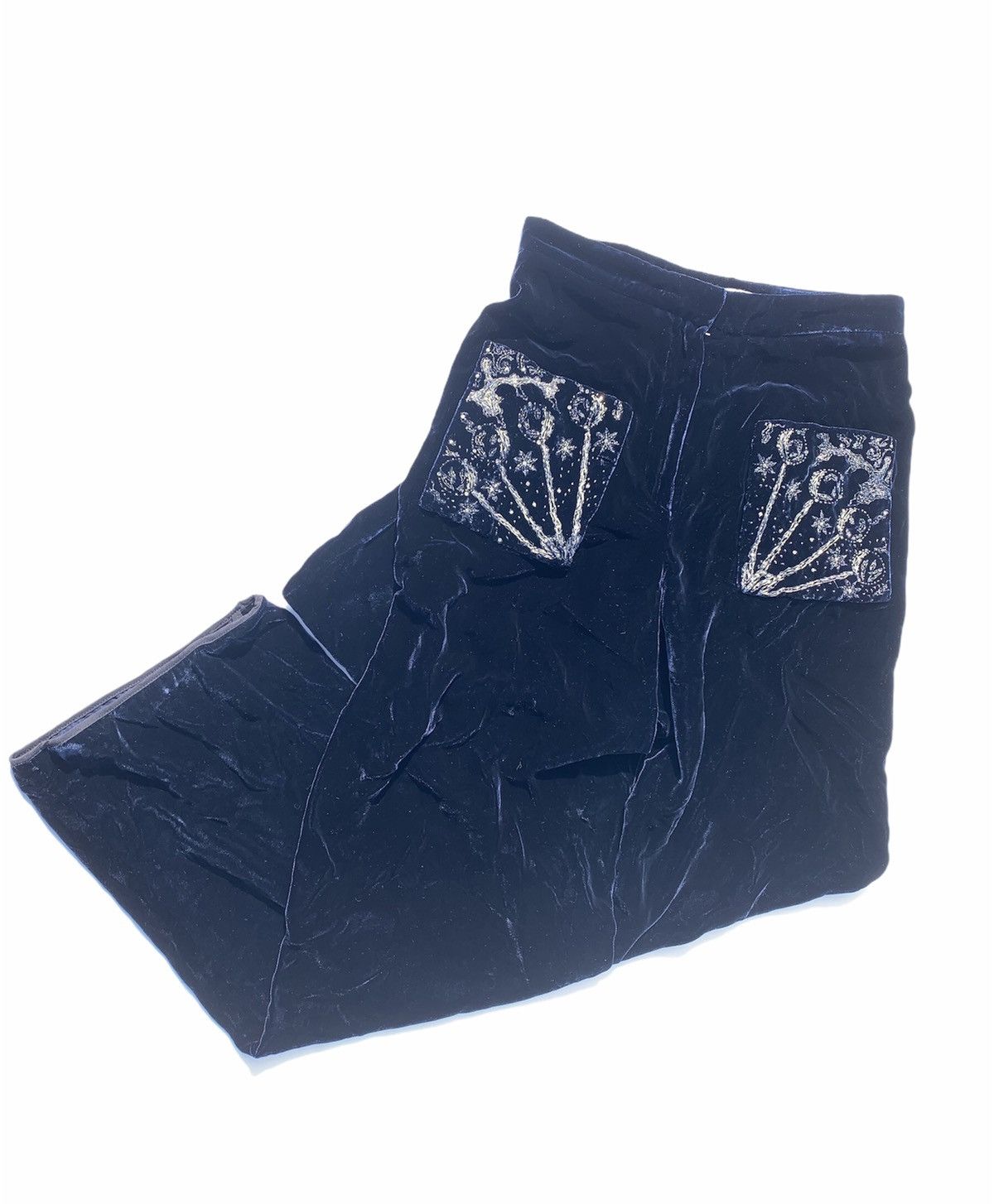 Dior Runway FW17 Navy Velvet Embroidered Cropped Pants 34