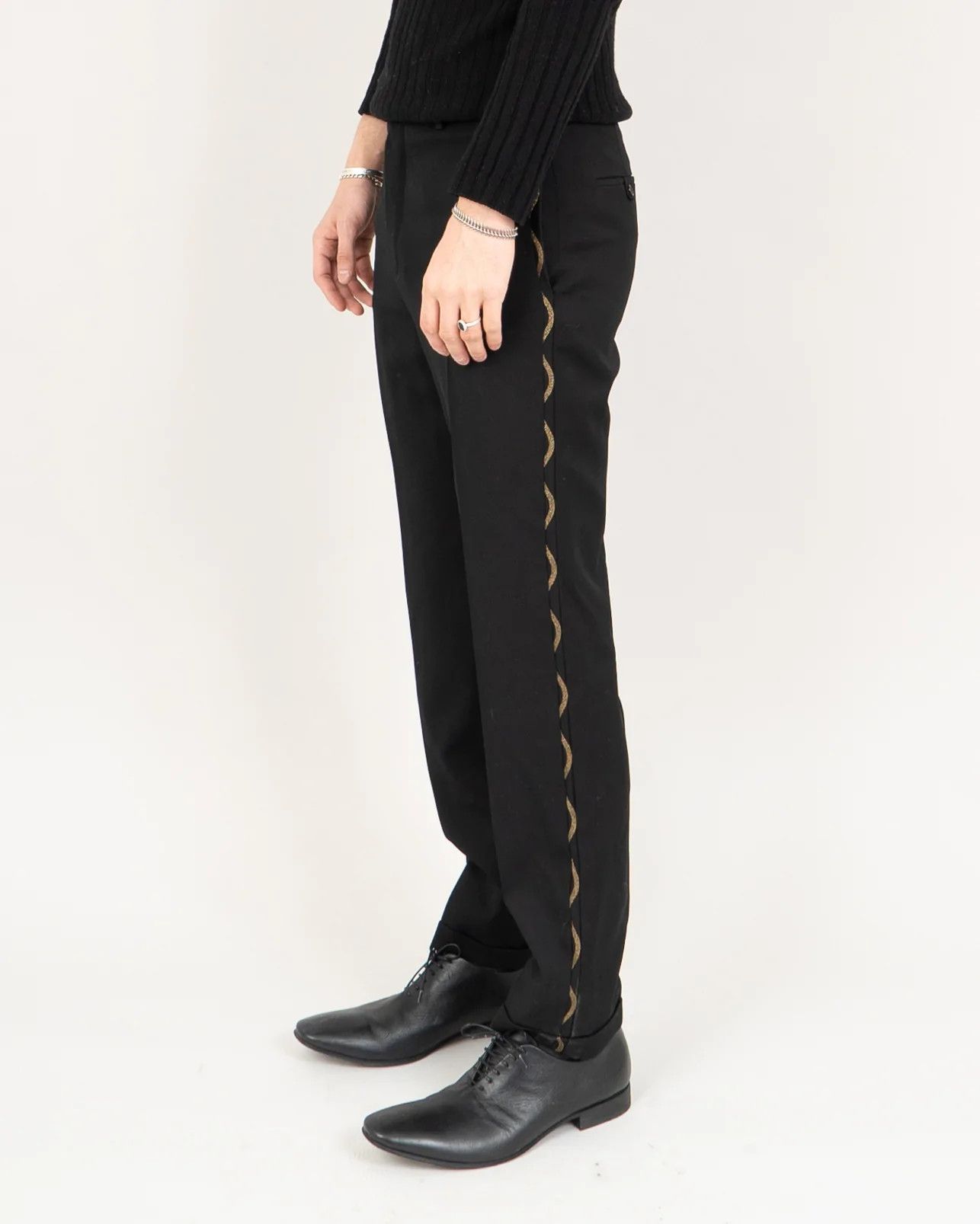 image of Hedi Slimane x Saint Laurent Paris Golden Side-Striped Trousers in Black, Men's (Size 34)