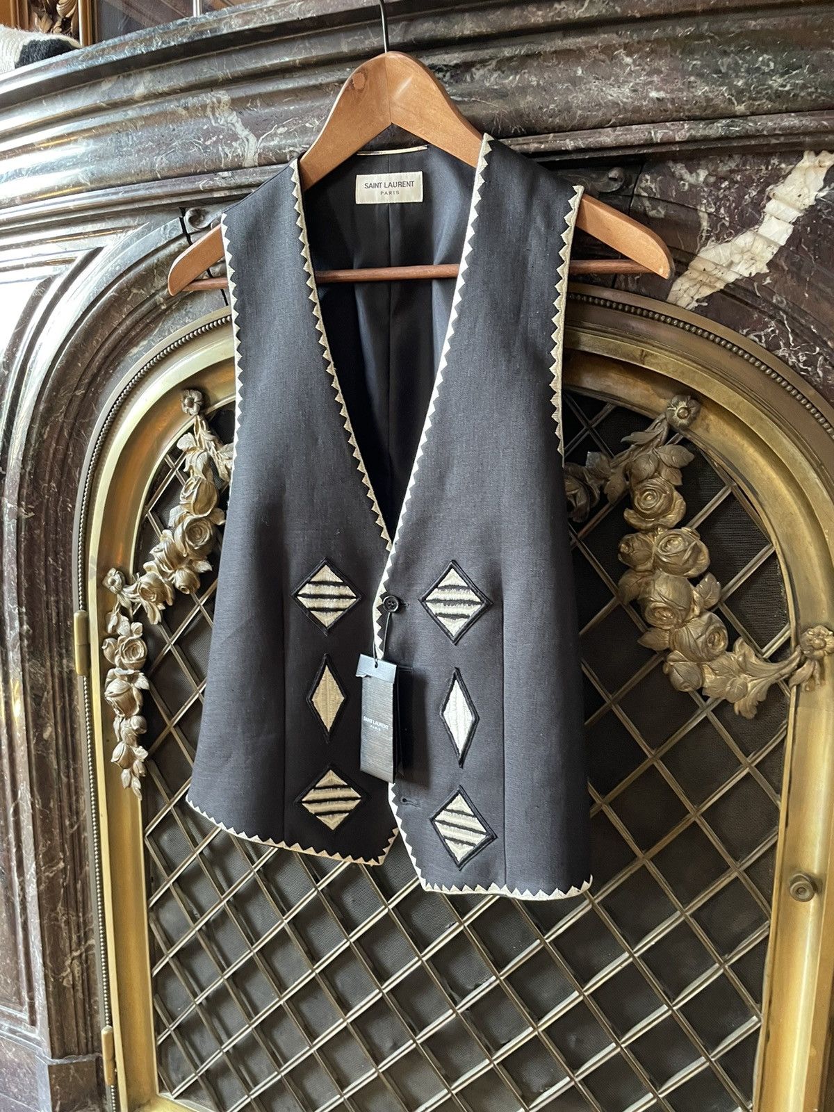 Saint Laurent Paris SS19 Mexican Silk Embroidered Vest Size 46R - 2 Thumbnail