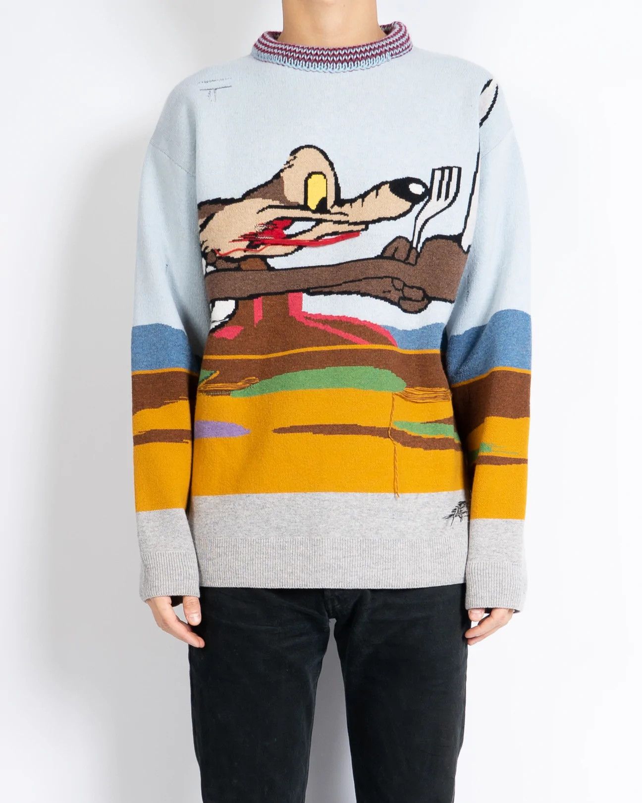 image of Calvin Klein 205W39Nyc x Raf Simons Coyote Distressed Looney Tunes Knit in Grey, Men's (Size XS)