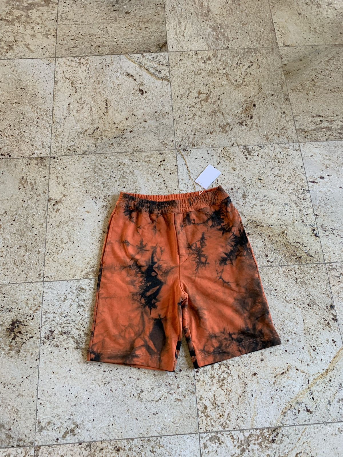 image of Helmut Lang Tie Dye Orange & Black Shorts in Orange/Black, Men's (Size 30)