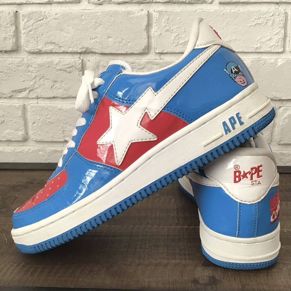 image of 2005 Marvel Comics Captain America Bape Sta Sneakers Ape in Blue/Red/White, Men's (Size 8)
