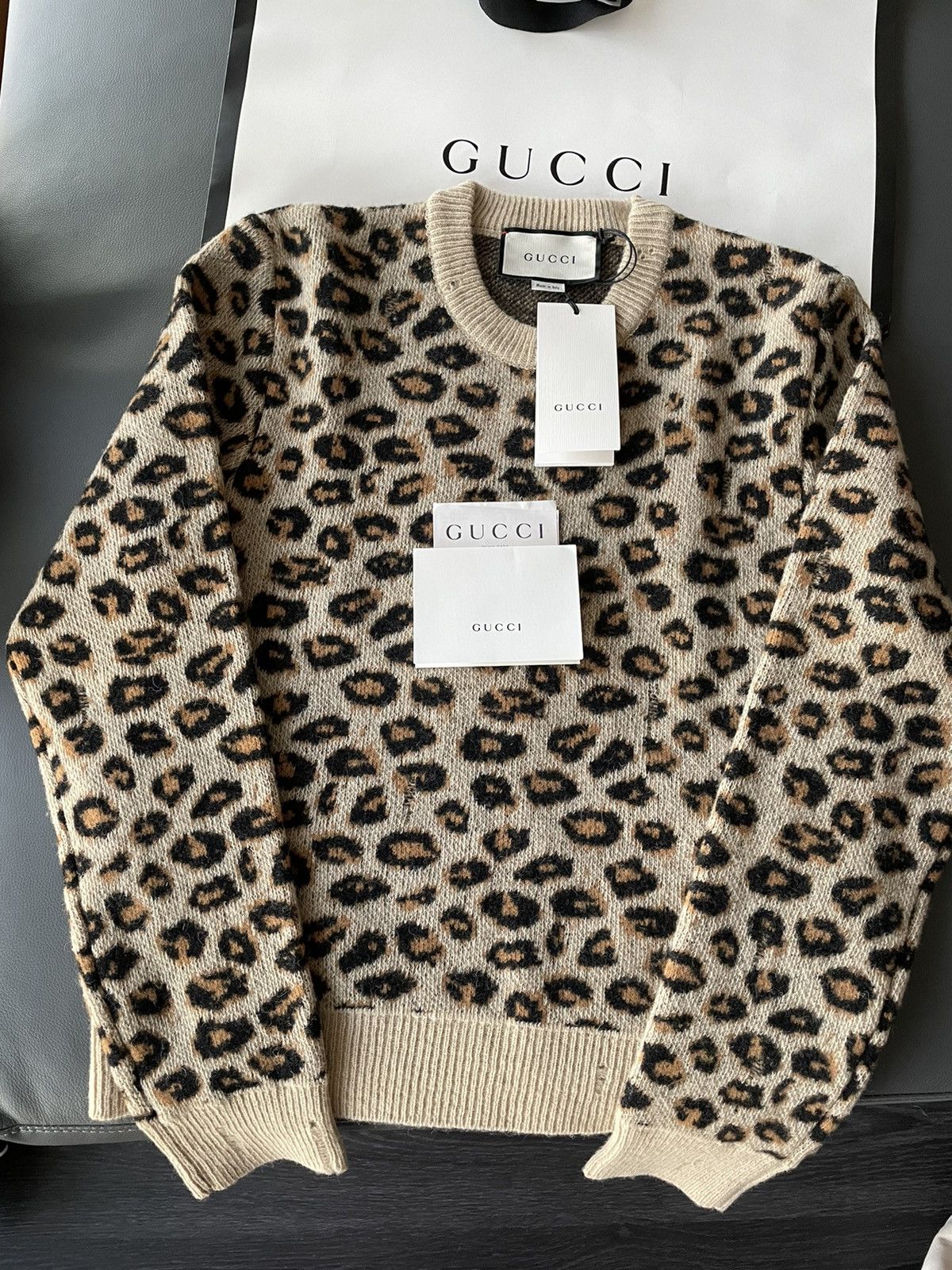 image of Gucci $2,500 Super Runway Wool Jacquard Sweater in Leopard, Men's (Size Small)