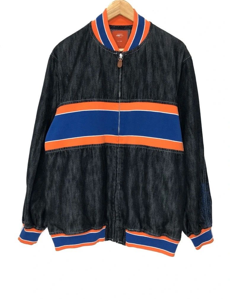 image of Hiroshi Fujiwara x Masterpiece Mackdaddy Denim Stripes Vintage Jacket in Blue, Men's (Size Large)