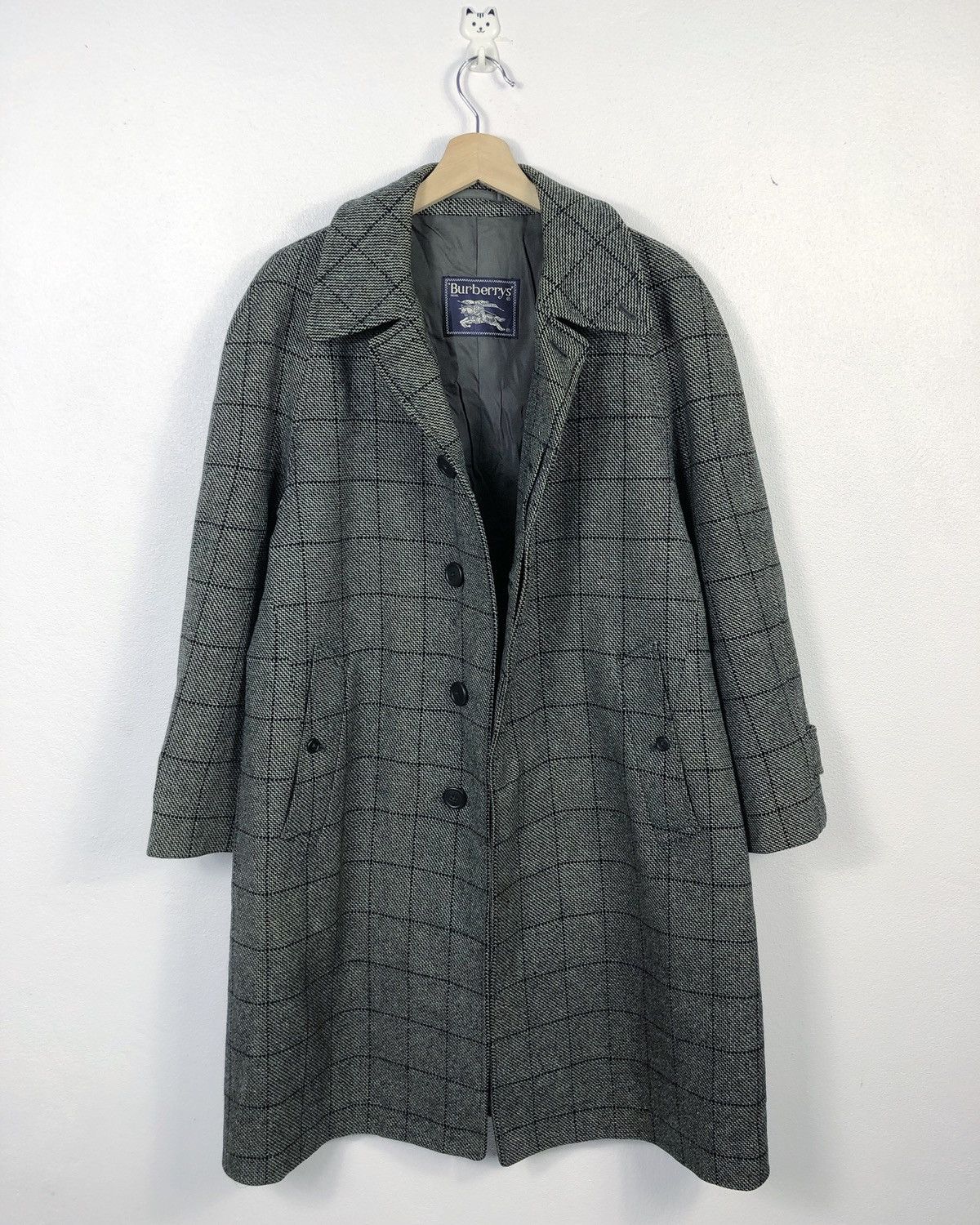 image of Vintage 90's Burberrys Wool Button Overcoat Jacket in Grey, Men's (Size Medium)