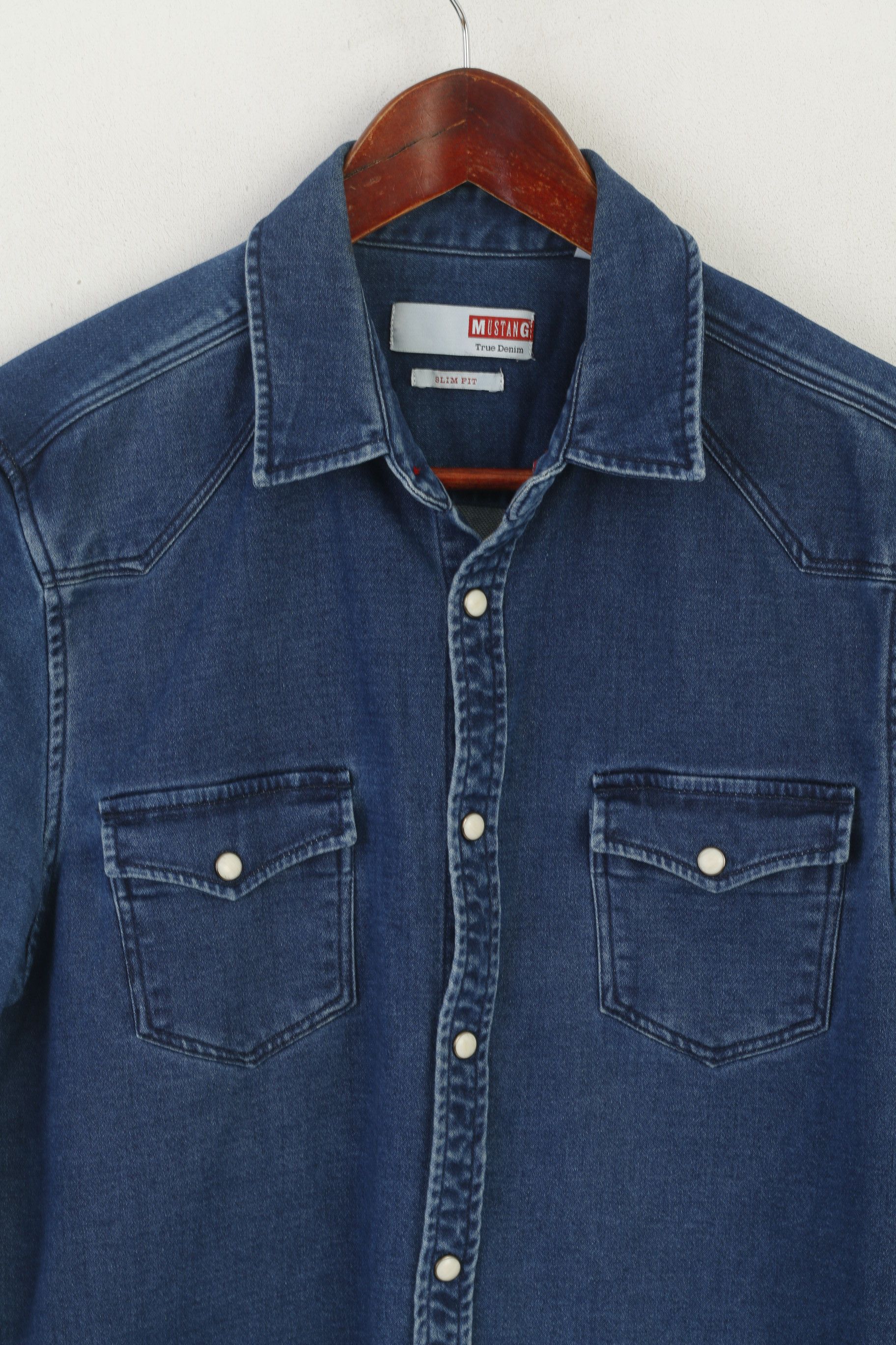 Mustang × Vintage Mustang Men S Casual Shirt Blue Denim Slim Fit 1042 Size US S / EU 44-46 / 1 - 2 Thumbnail
