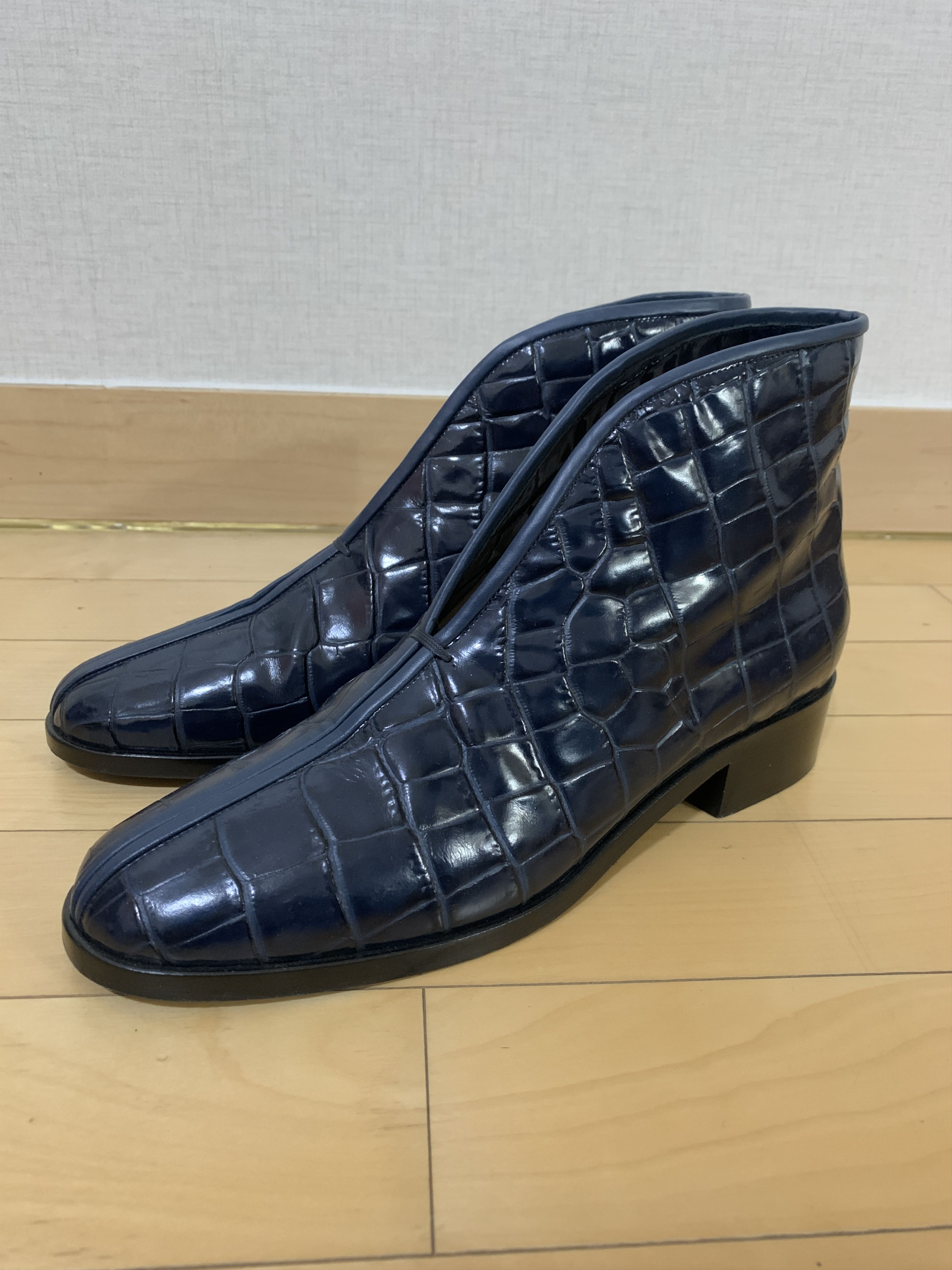 Lemaire Croco Effect Navy Loafer Boots Size US 8 / EU 41 - 3 Thumbnail